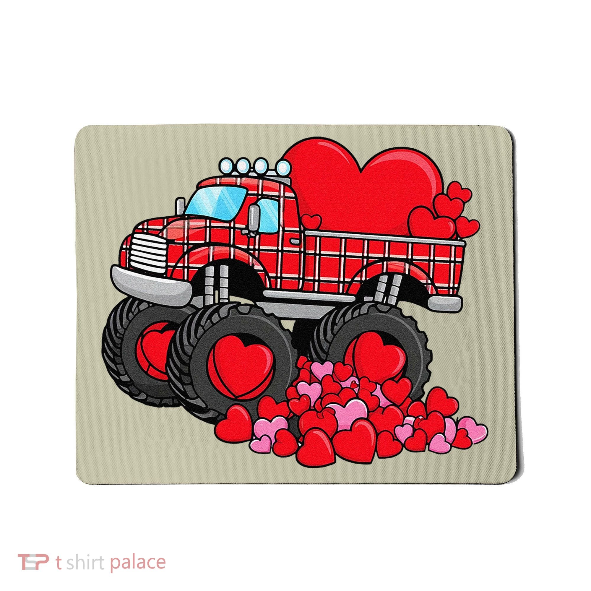 ValentineS Day Monster Truck With Hearts Plaid Mousepad