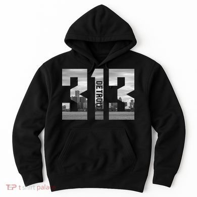 Vintage Detroit Michigan 313 Area Code Skyline Hoodie