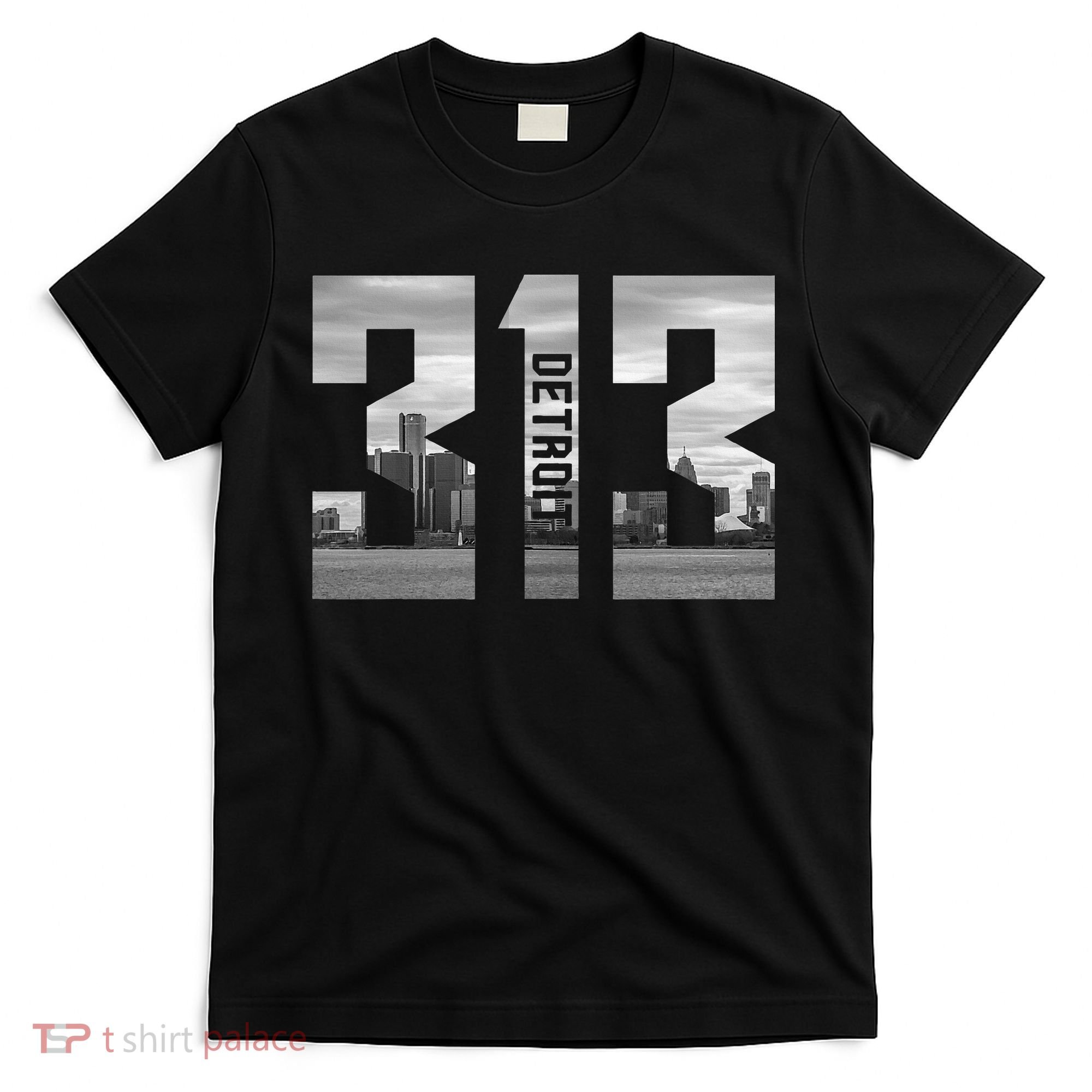 Vintage Detroit Michigan 313 Area Code Skyline T-Shirt