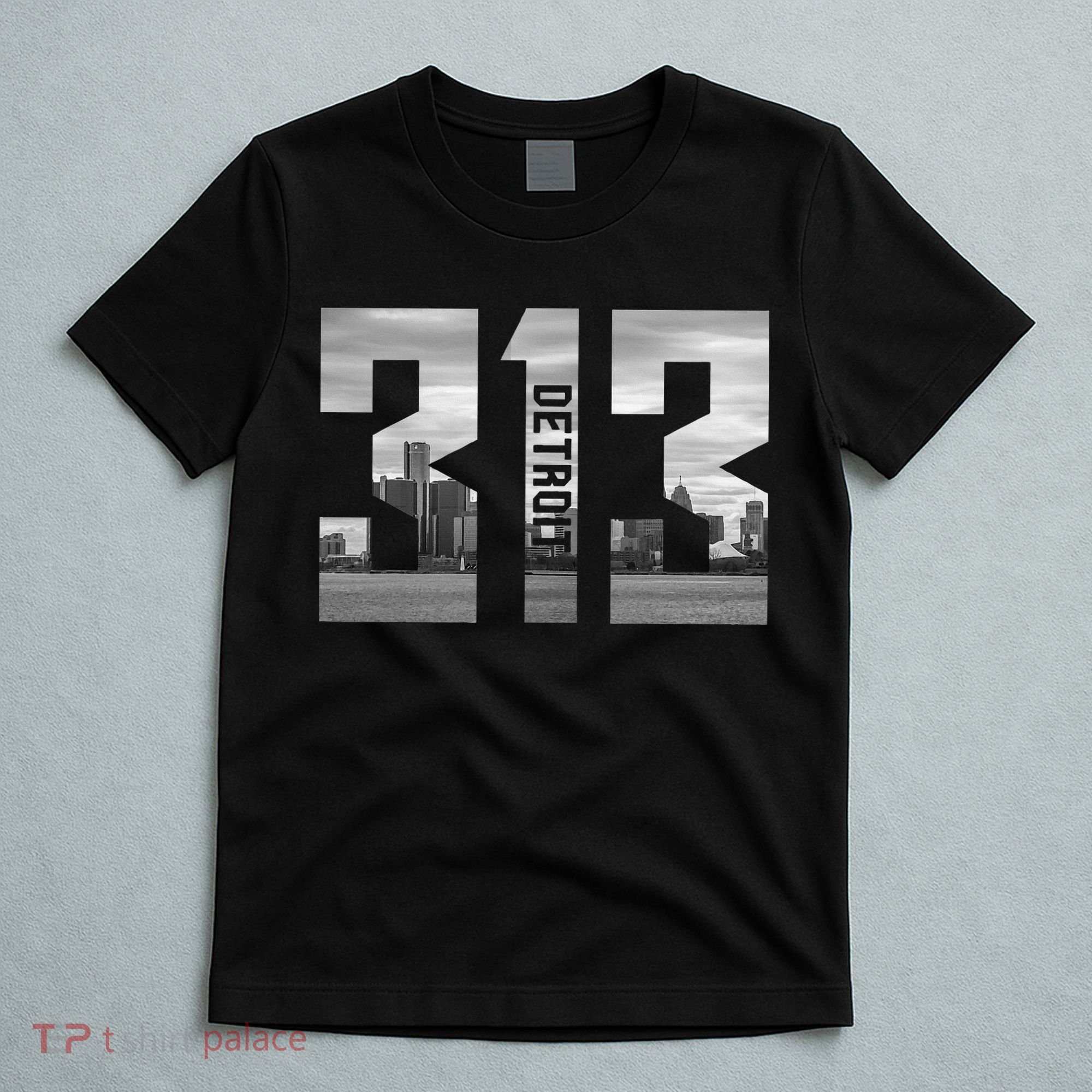 Vintage Detroit Michigan 313 Area Code Skyline T-Shirt