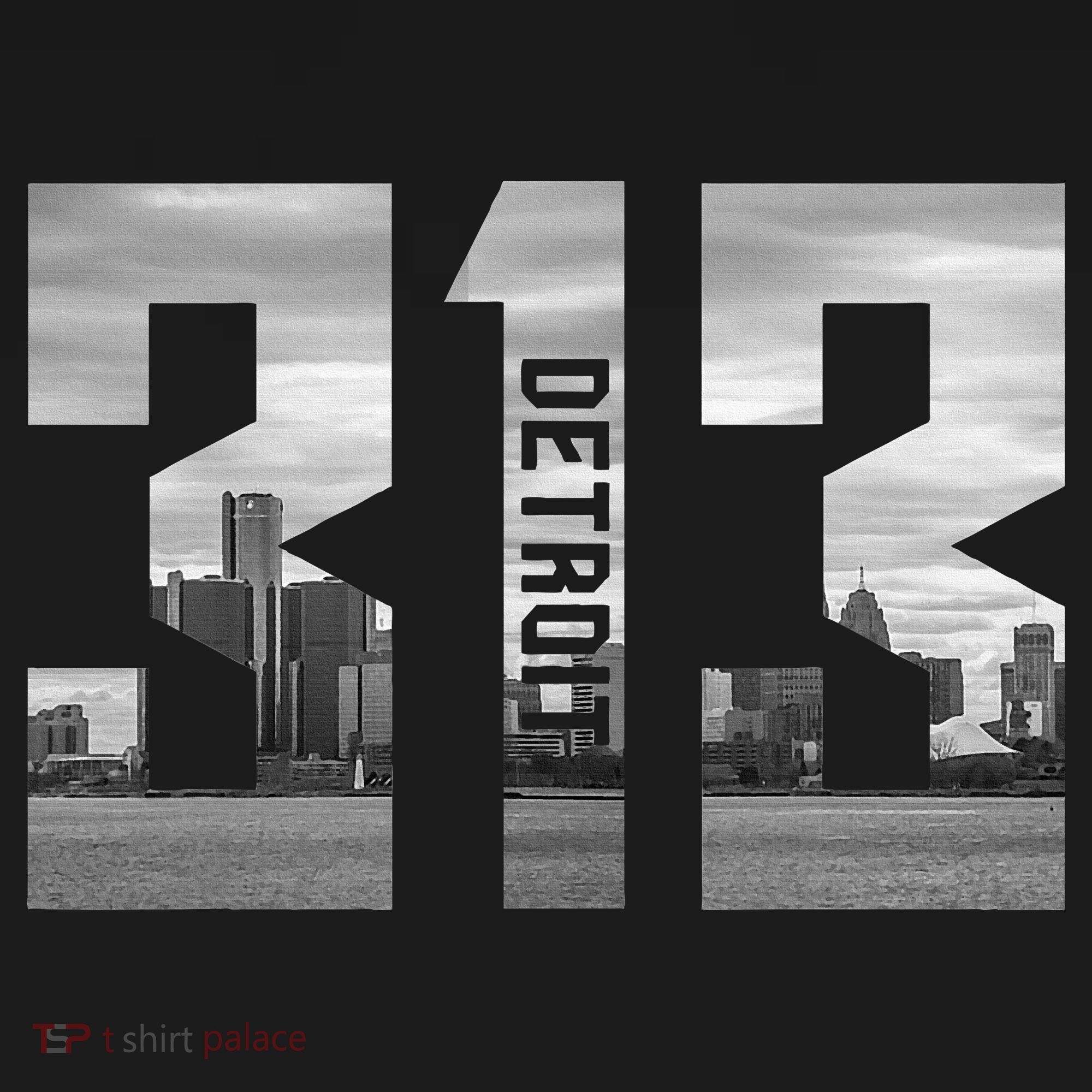 Vintage Detroit Michigan 313 Area Code Skyline T-Shirt