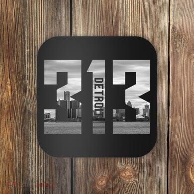 Vintage Detroit Michigan 313 Area Code Skyline Coaster