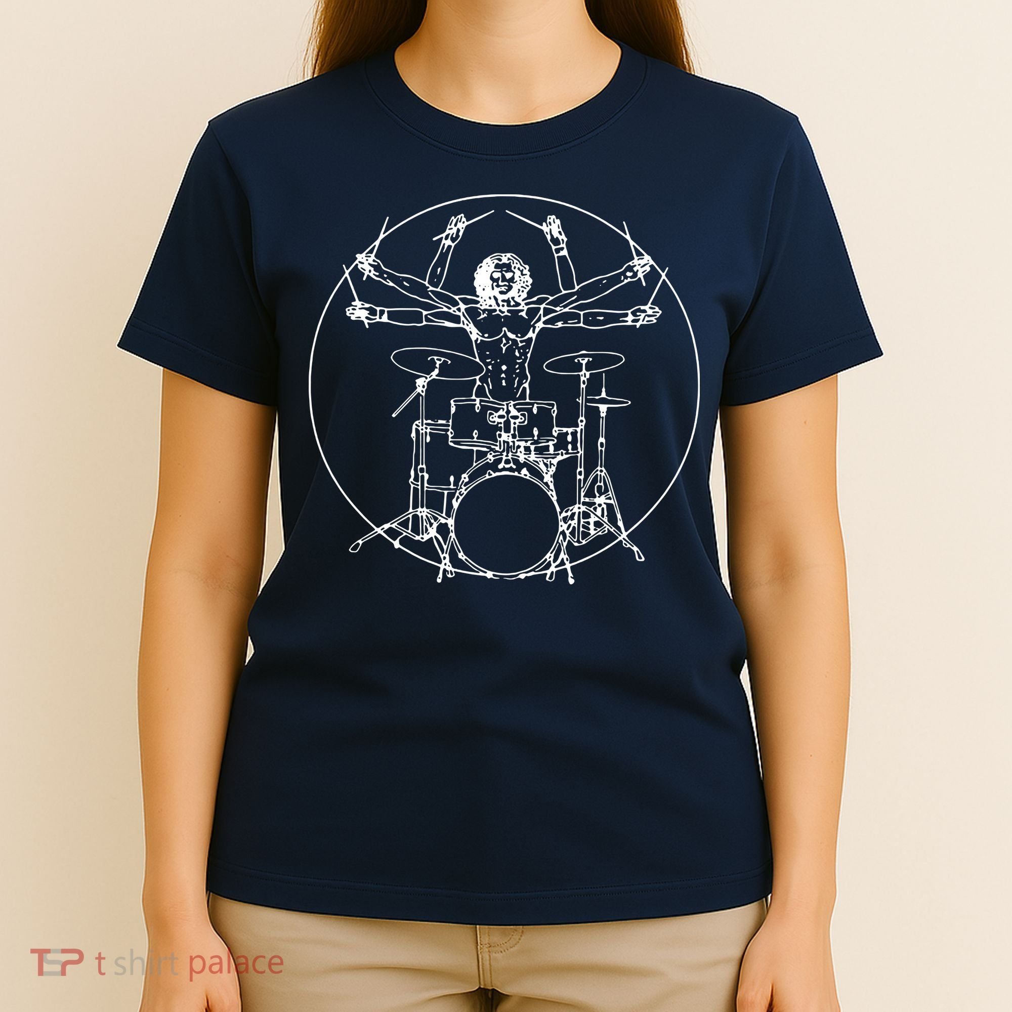 Vitruvian Drummer Music Funny T-Shirt