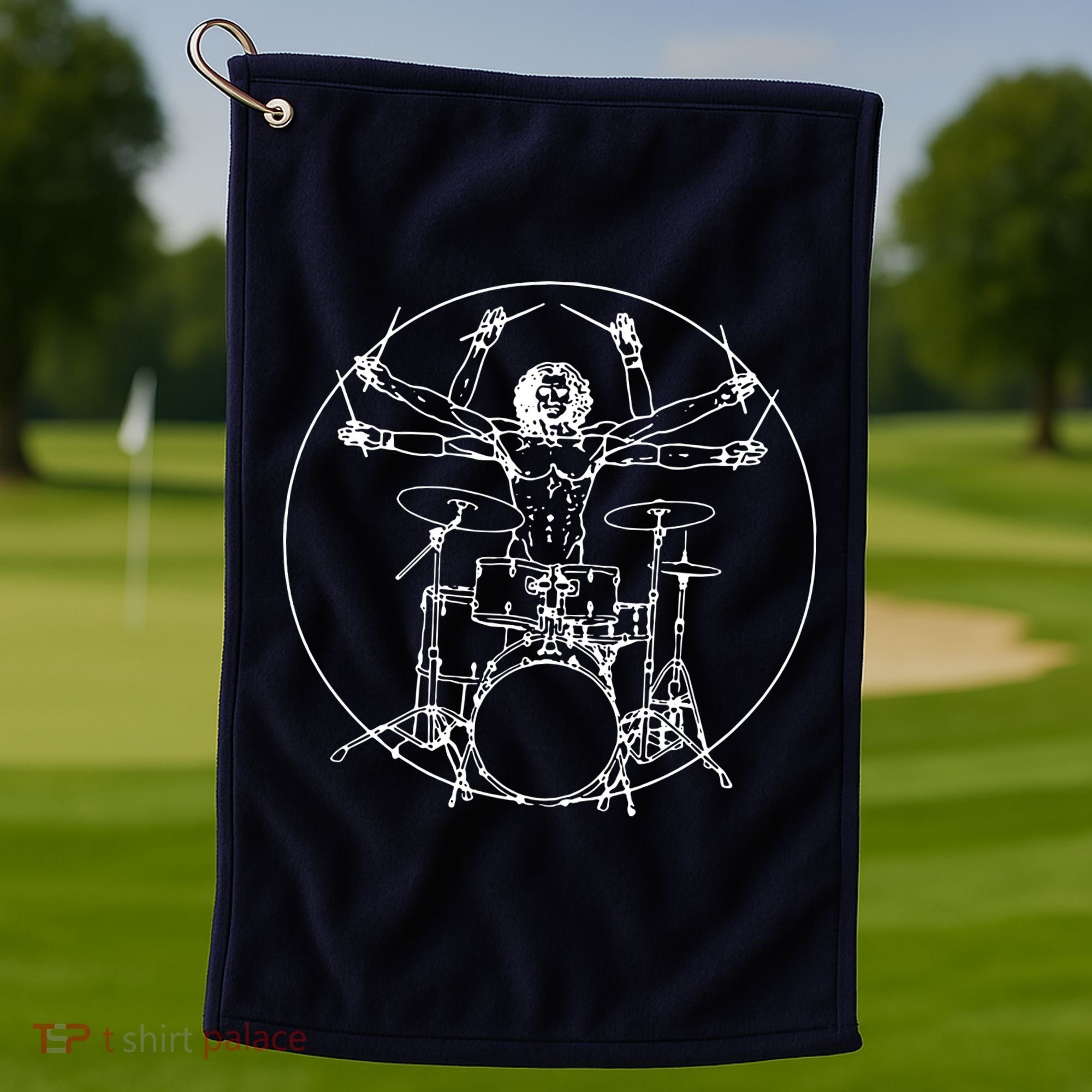 Vitruvian Drummer Music Funny Golf Towel