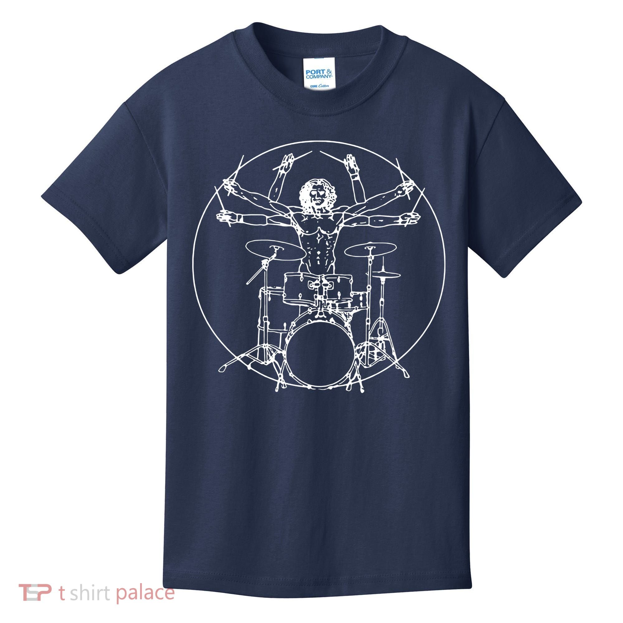 Vitruvian Drummer Music Funny Kids T-Shirt