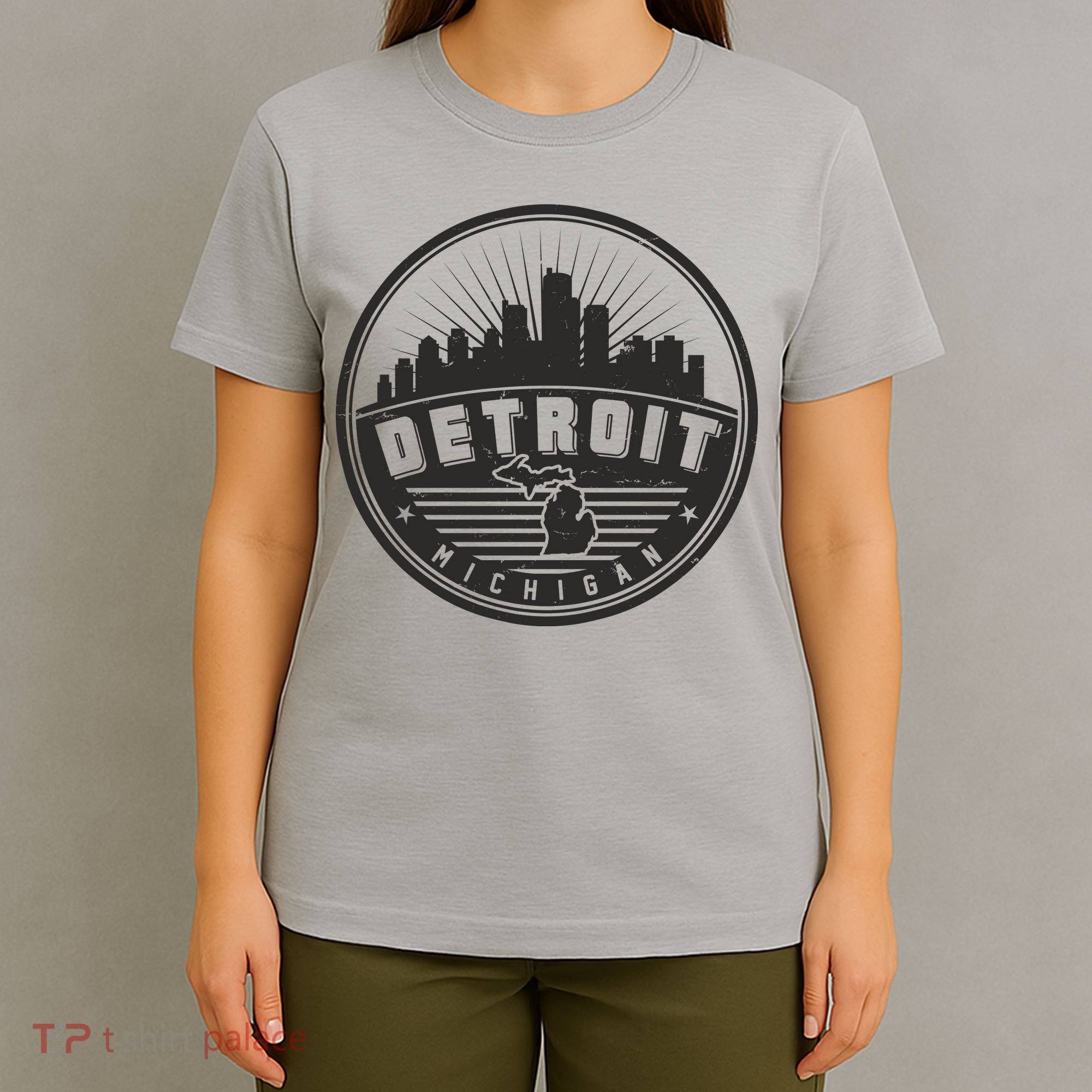 Vintage Detroit Michigan Skyline Emblem T-Shirt
