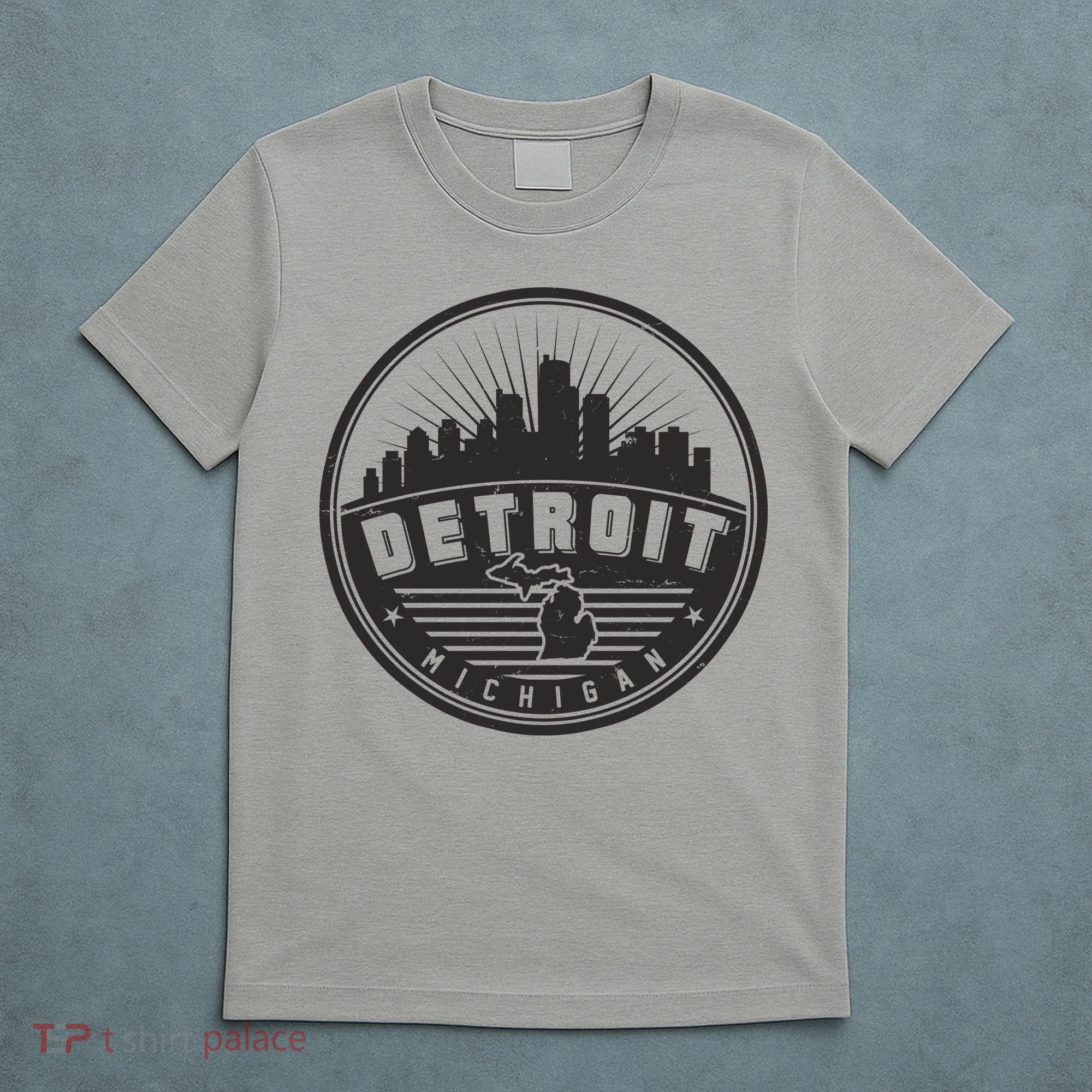 Vintage Detroit Michigan Skyline Emblem T-Shirt