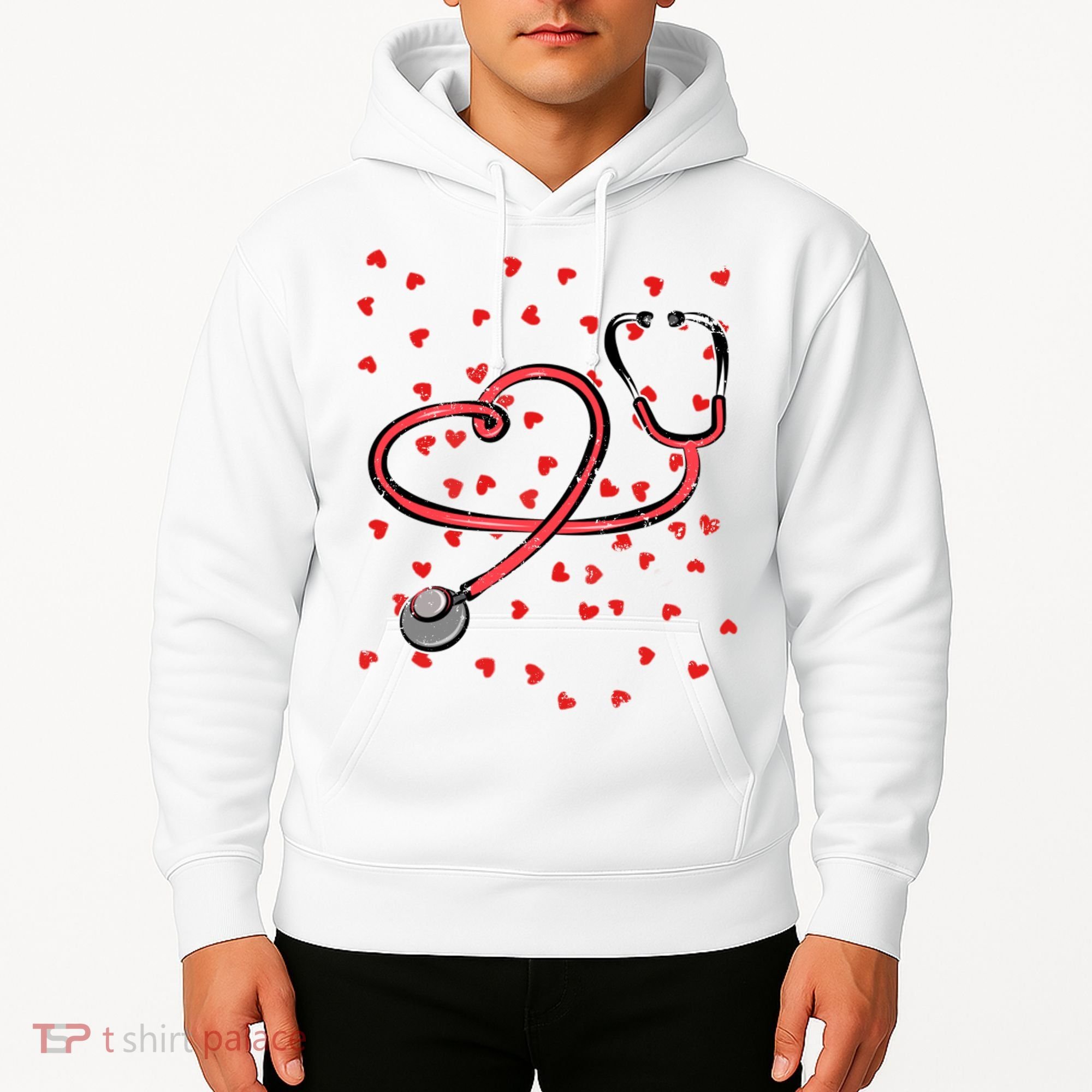 Valentines Day Nurse Stethoscope Hearts Hoodie