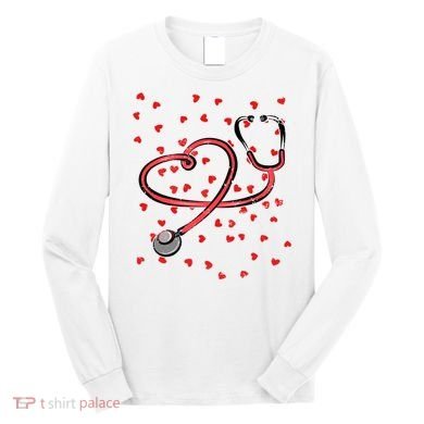 Valentines Day Nurse Stethoscope Hearts Long Sleeve Shirt
