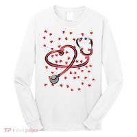 Valentines Day Nurse Stethoscope Hearts Long Sleeve Shirt thumb 0