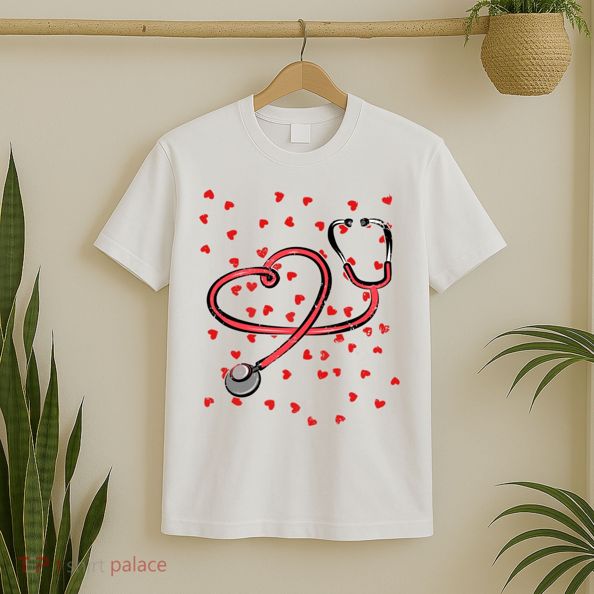 Valentines Day Nurse Stethoscope Hearts T-Shirt