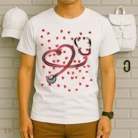 Valentines Day Nurse Stethoscope Hearts T-Shirt thumb 6