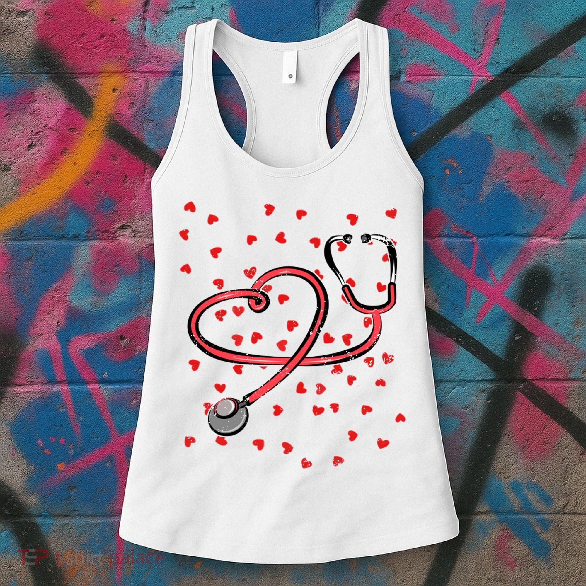 Valentines Day Nurse Stethoscope Hearts Women's Tank Top