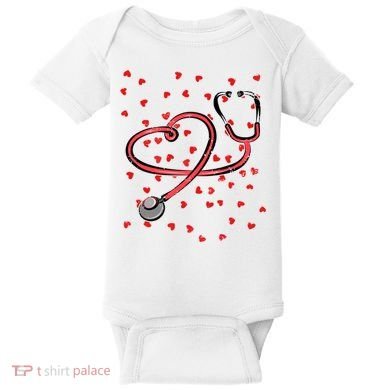 Valentines Day Nurse Stethoscope Hearts Baby Bodysuit