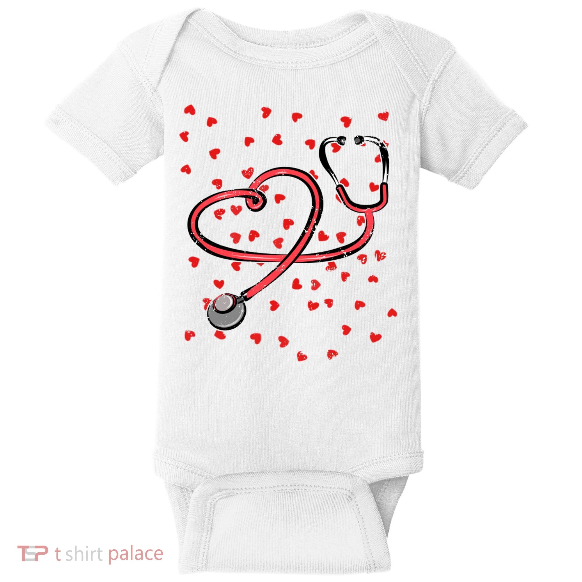Valentines Day Nurse Stethoscope Hearts Baby Bodysuit