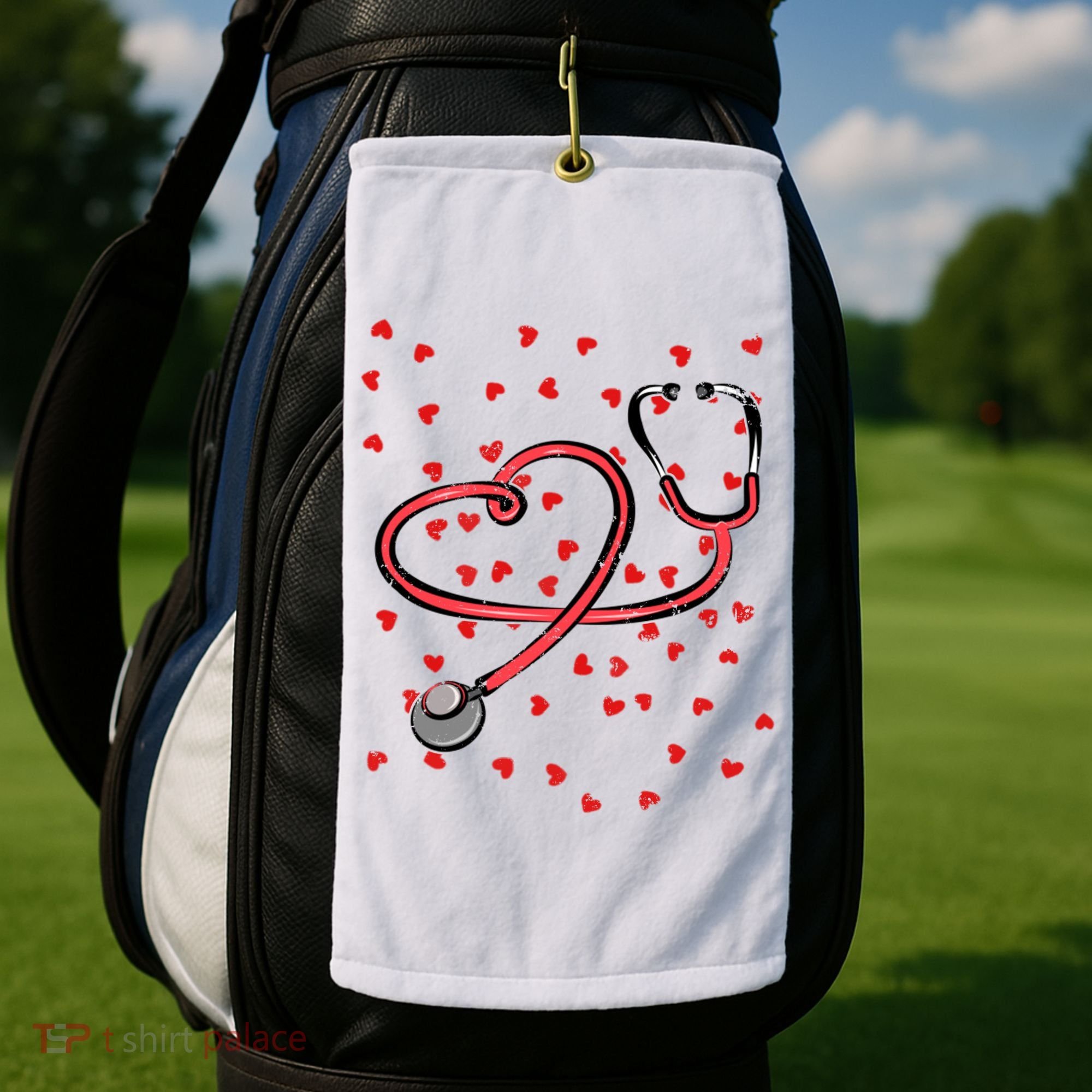 Valentines Day Nurse Stethoscope Hearts Golf Towel