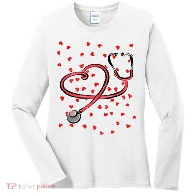 Valentines Day Nurse Stethoscope Hearts Women's Long Sleeve Shirt