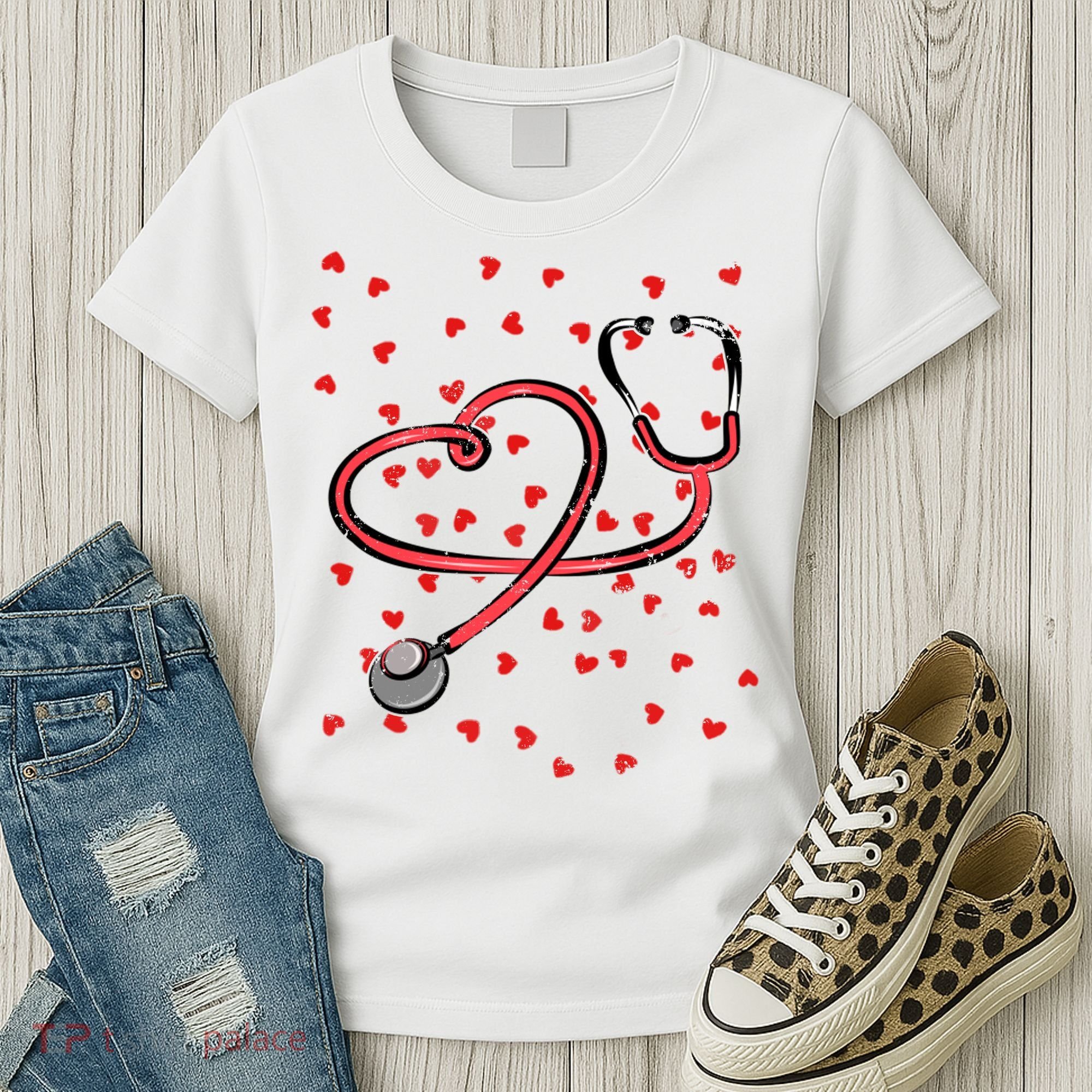 Valentines Day Nurse Stethoscope Hearts Women's T-Shirt