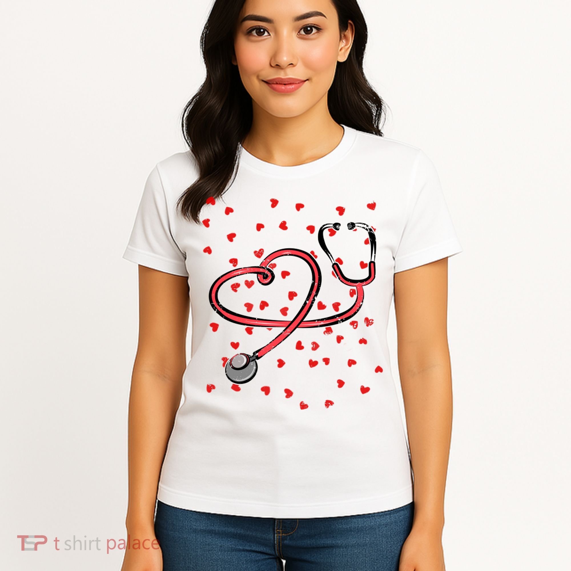 Valentines Day Nurse Stethoscope Hearts Women's T-Shirt