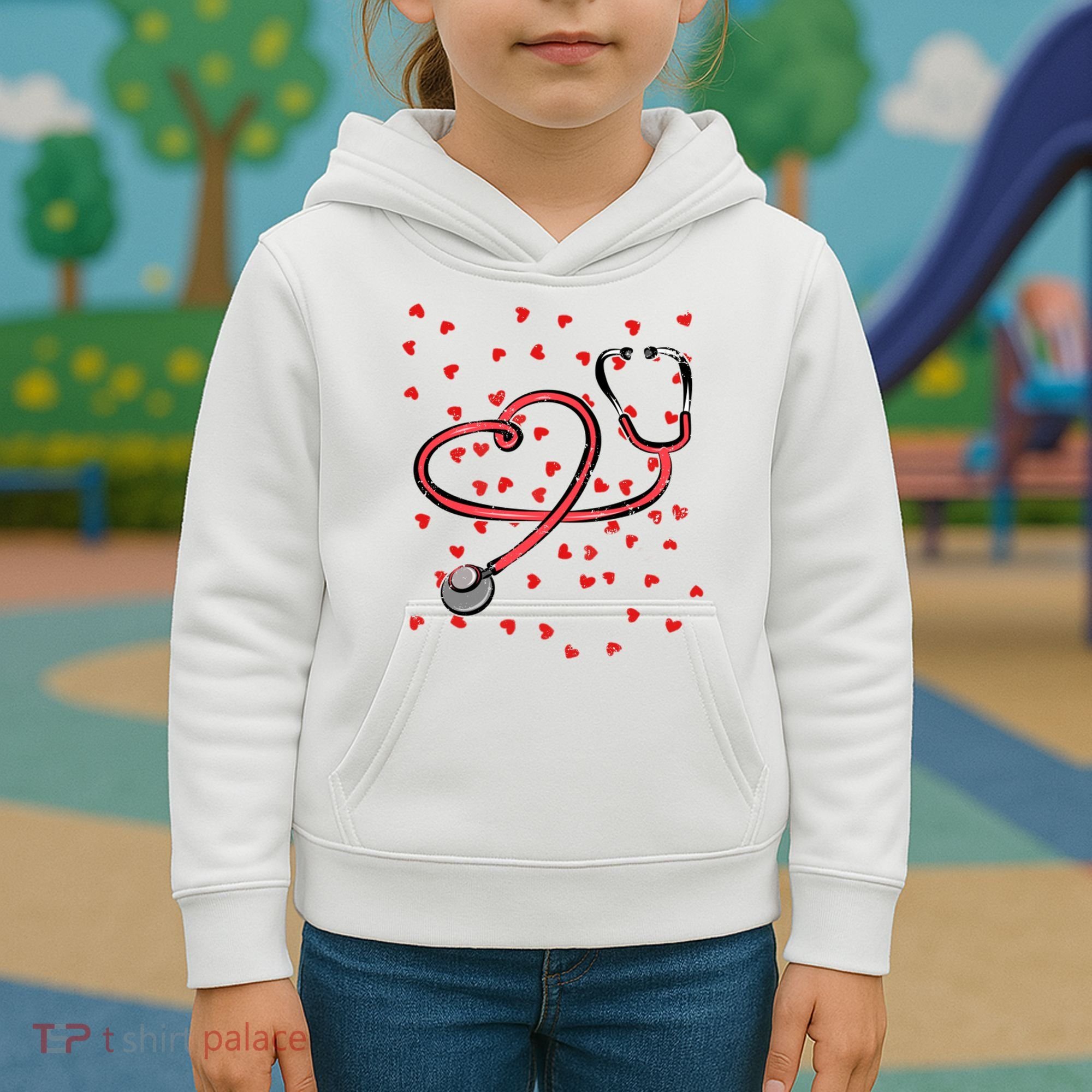 Valentines Day Nurse Stethoscope Hearts Kids Hoodie