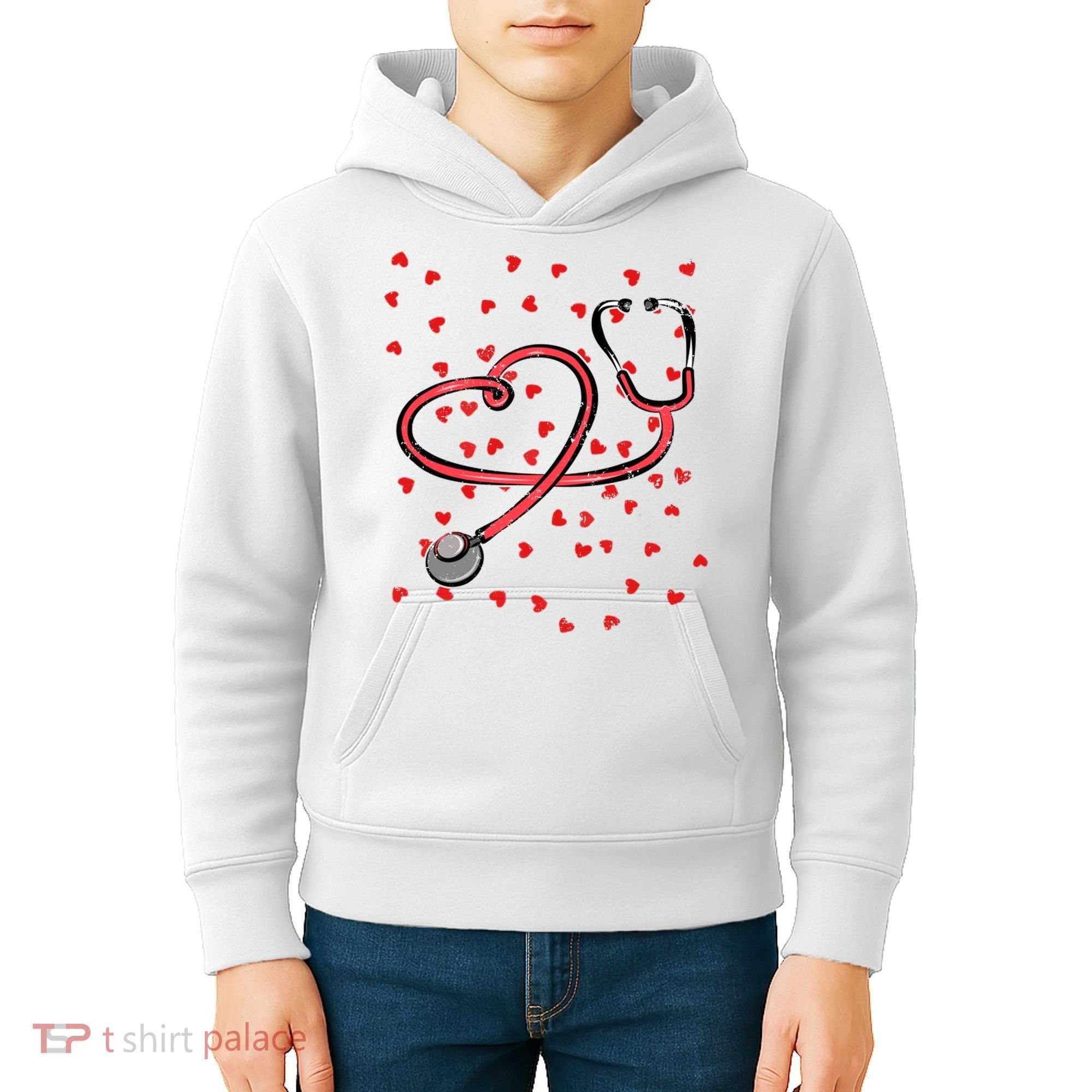 Valentines Day Nurse Stethoscope Hearts Kids Hoodie