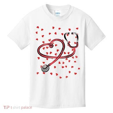 Valentines Day Nurse Stethoscope Hearts Kids T-Shirt