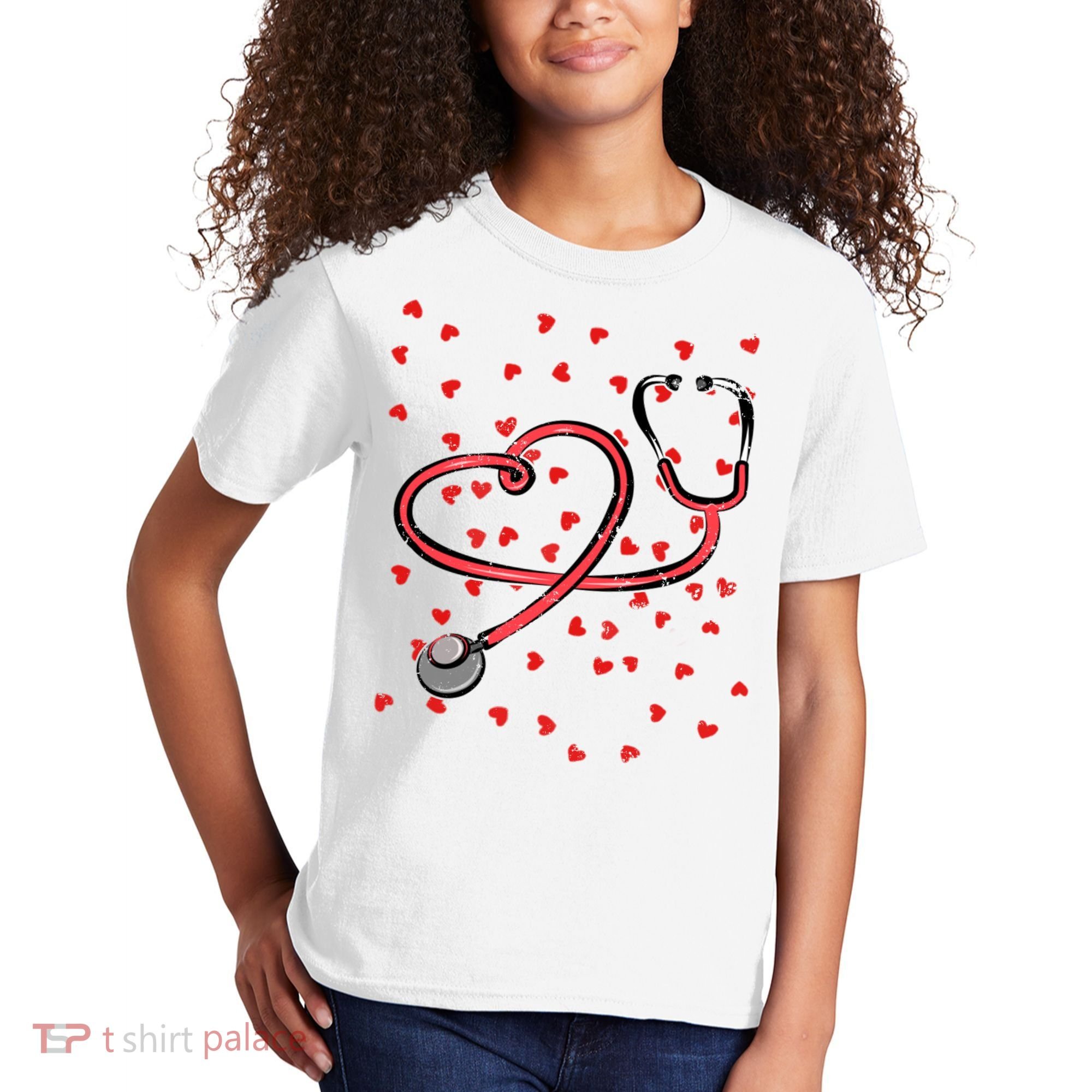 Valentines Day Nurse Stethoscope Hearts Kids T-Shirt