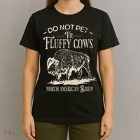 Vintage Do Not Pet The Fluffy Cows North American Bison T-Shirt thumb 4