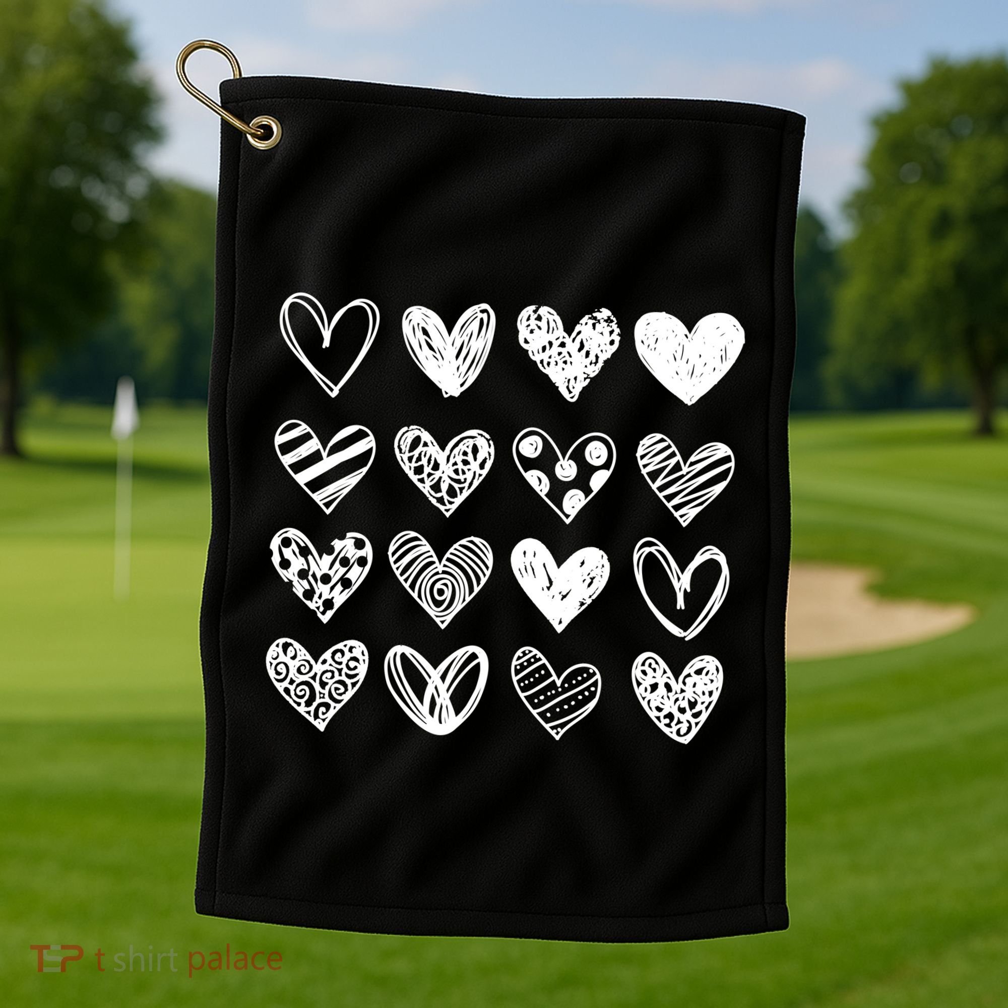 Valentines Day Pattern Hearts Golf Towel