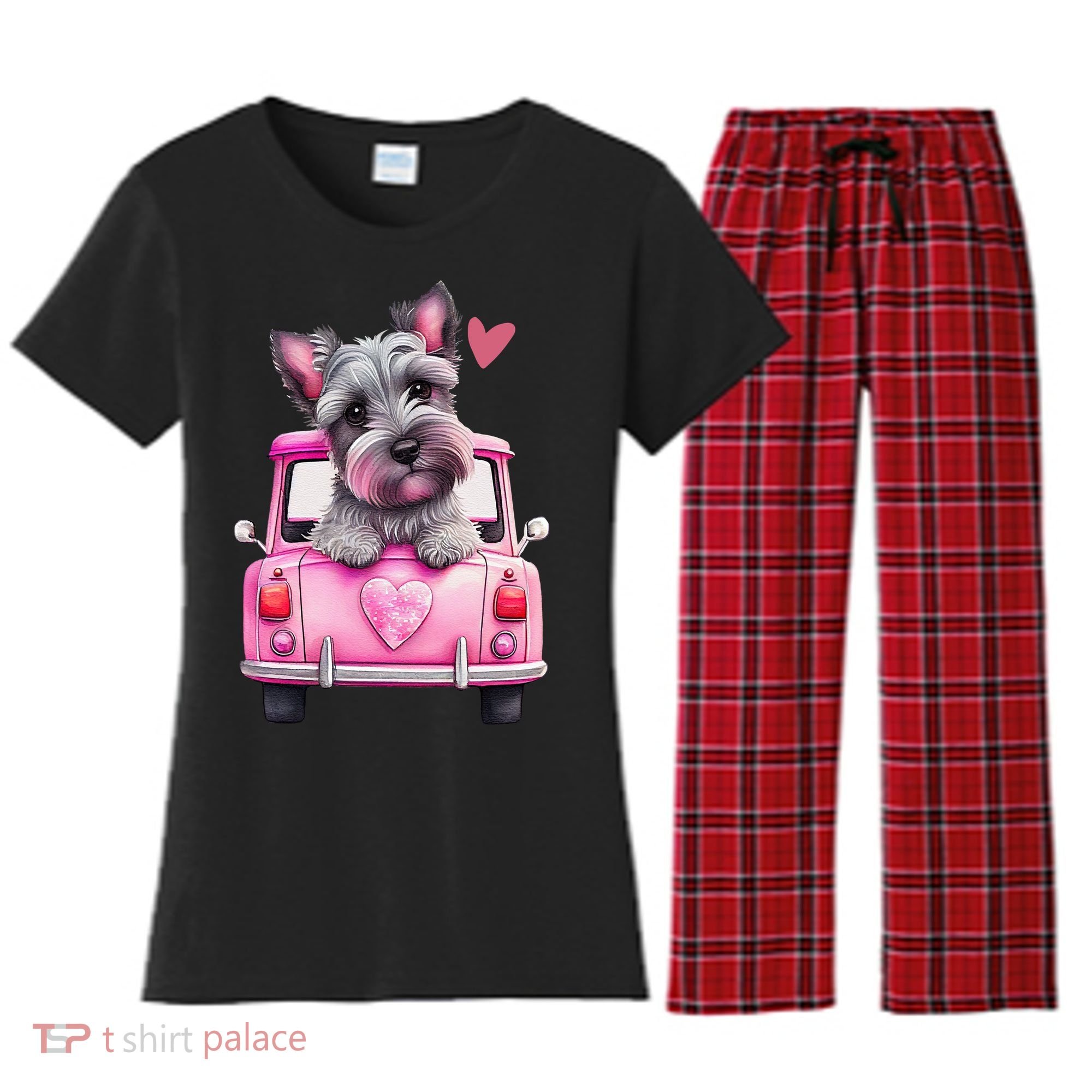 Valentines Day Puppy Cute Gift Women's Flannel Pajama Set