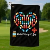 Valentines Day Pharmacy Life Pill Heart Pharmacist Golf Towel thumb 1