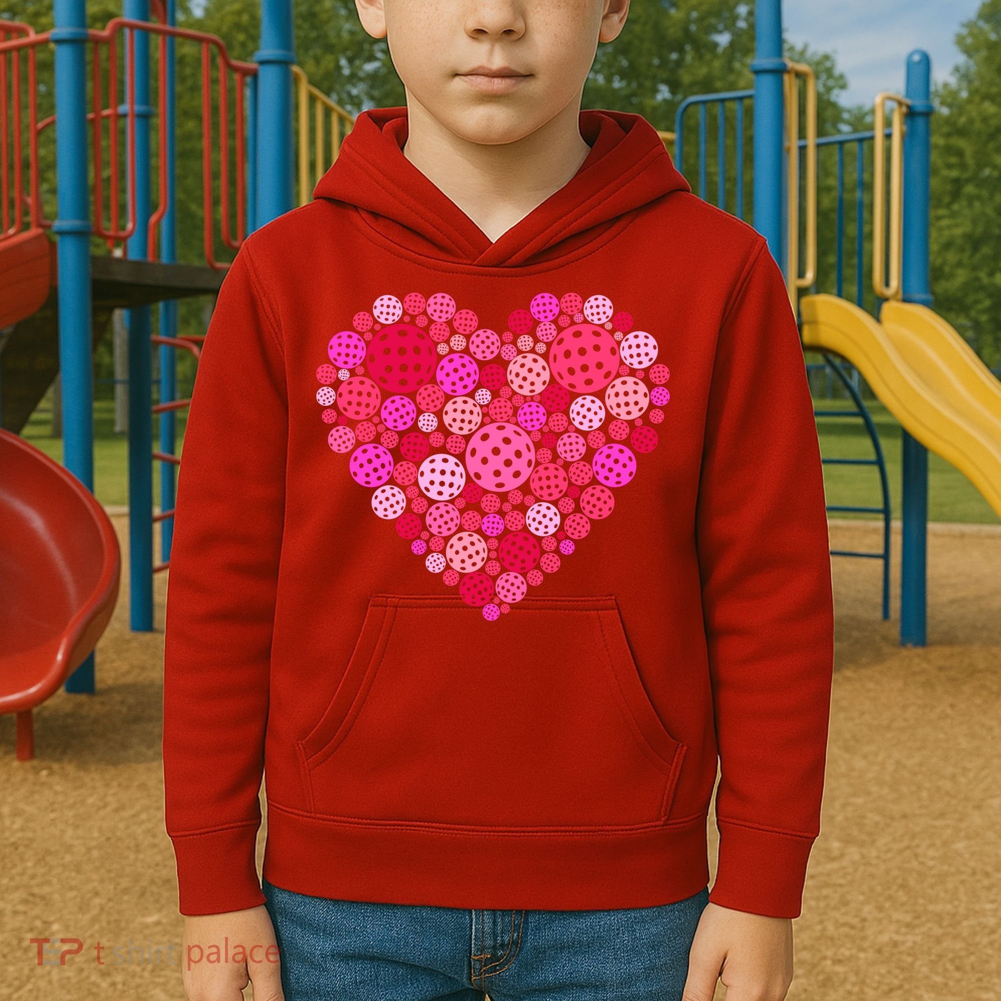 Valentines Day Pickleball Heart Love Pickleball Kids Hoodie