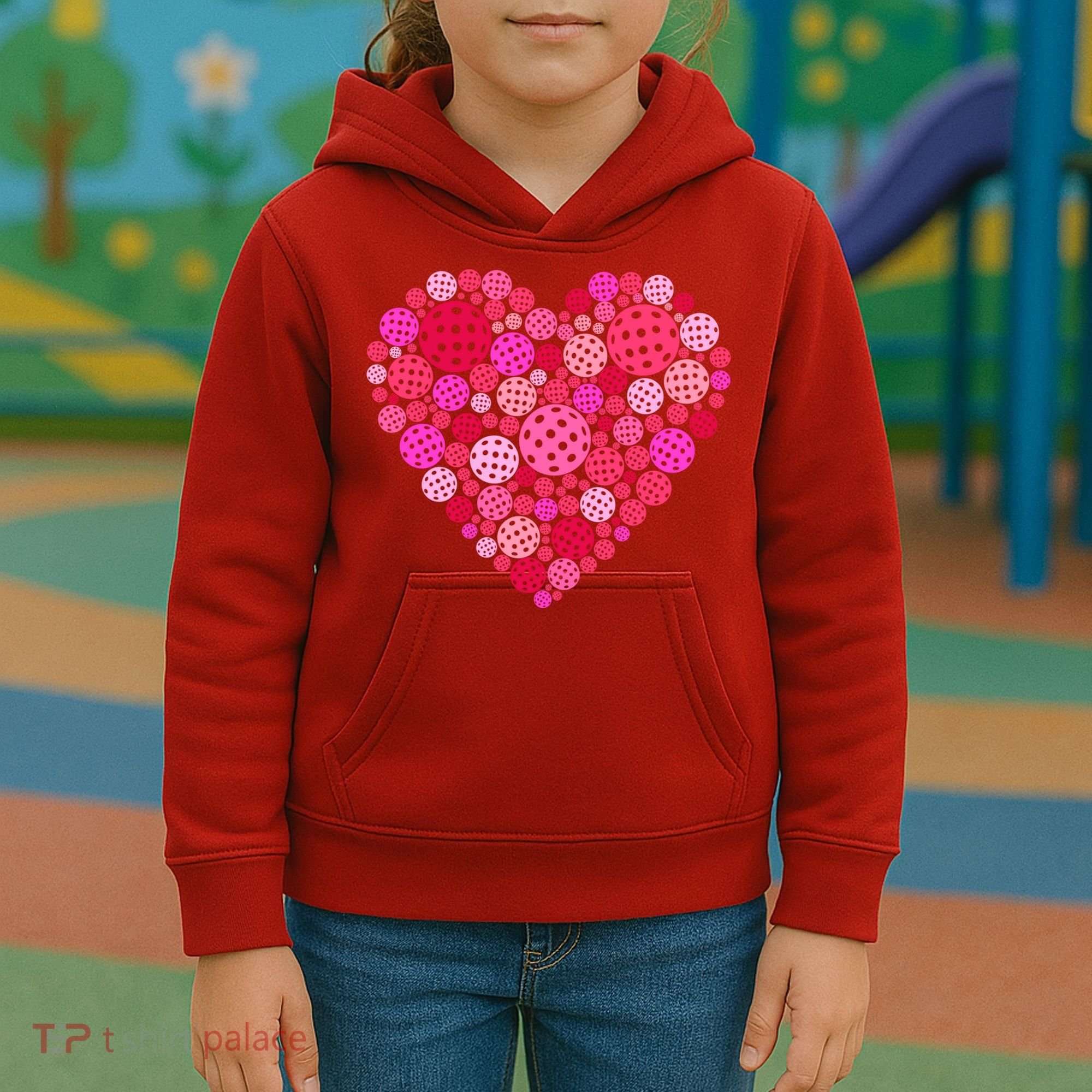 Valentines Day Pickleball Heart Love Pickleball Kids Hoodie