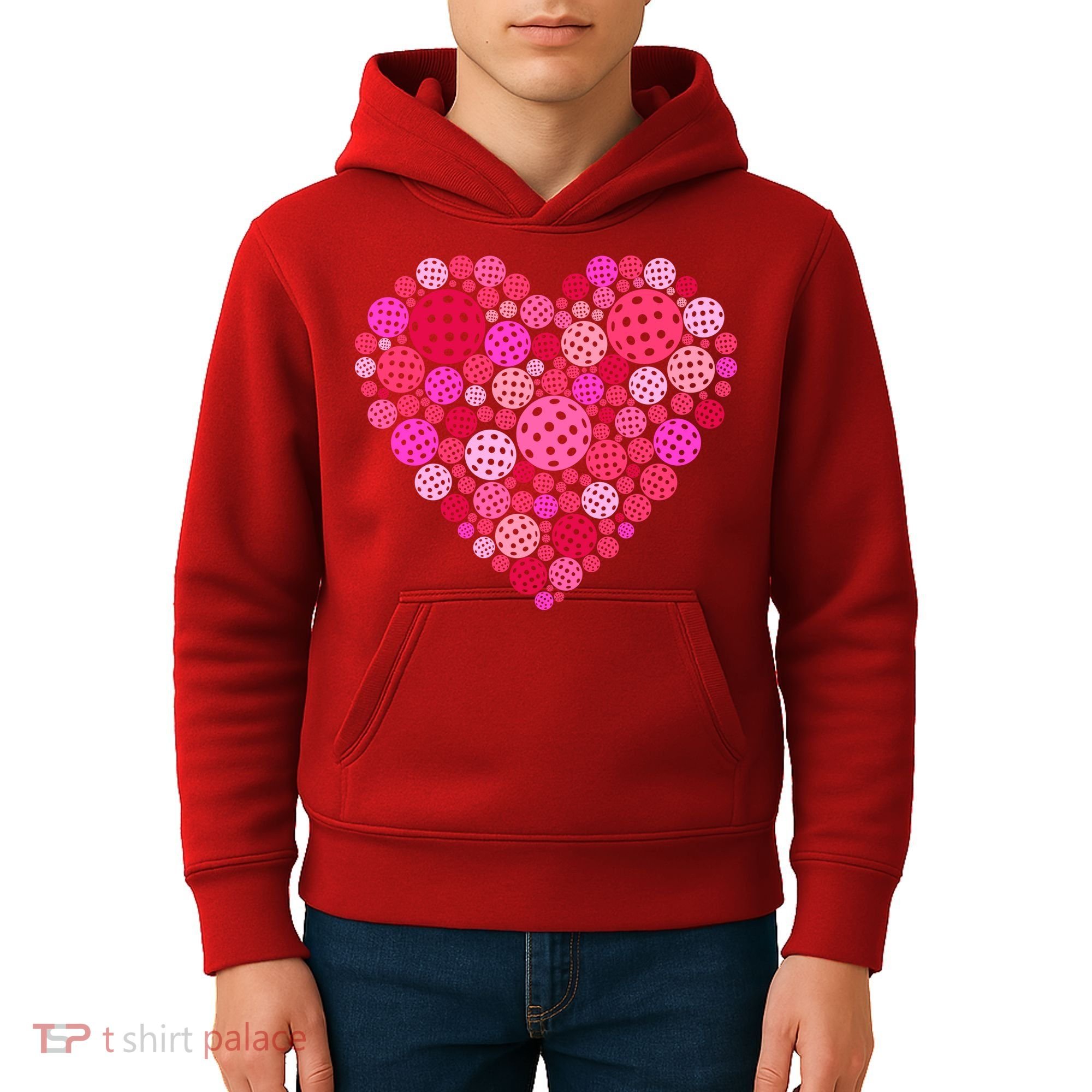 Valentines Day Pickleball Heart Love Pickleball Kids Hoodie