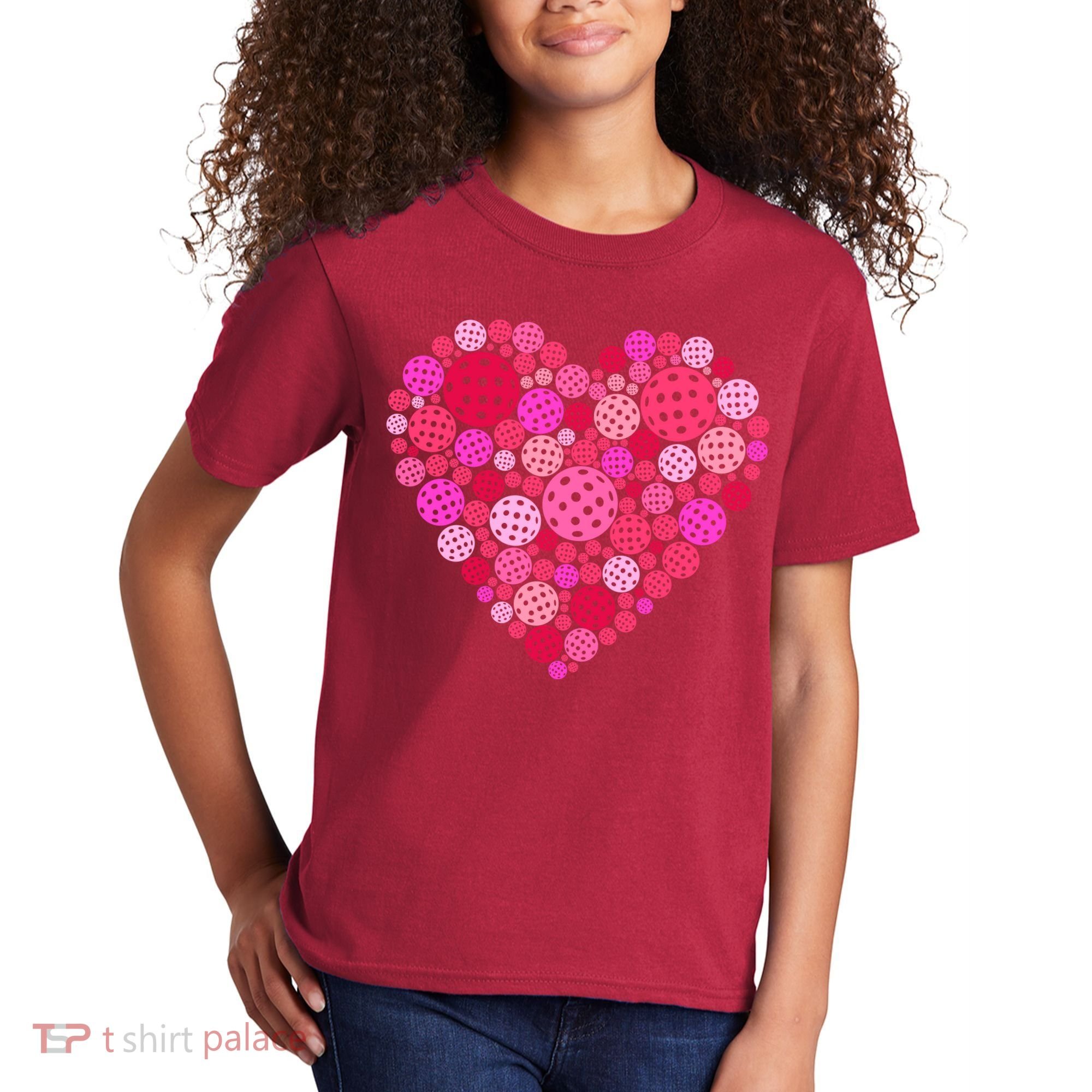 Valentines Day Pickleball Heart Love Pickleball Kids T-Shirt