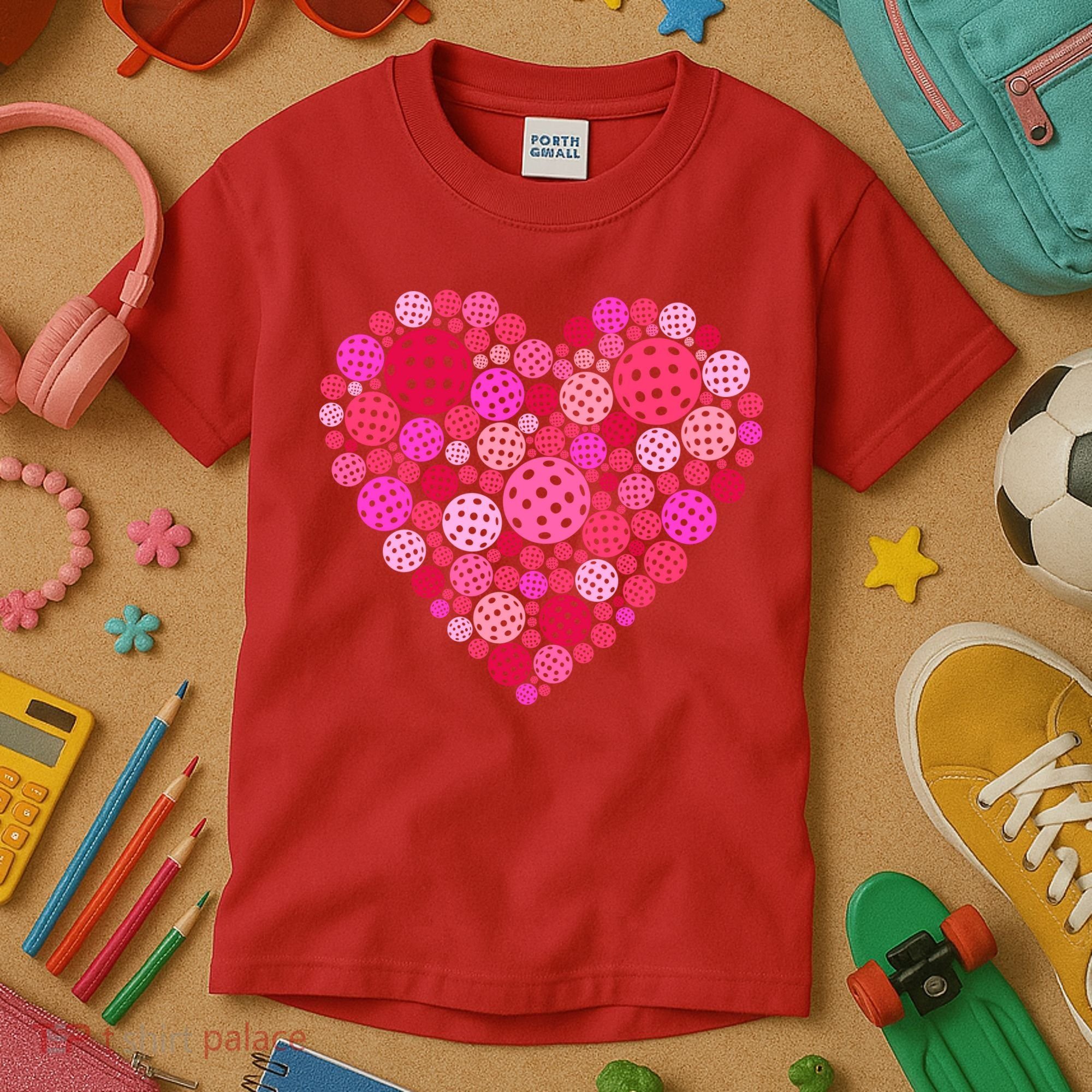 Valentines Day Pickleball Heart Love Pickleball Kids T-Shirt