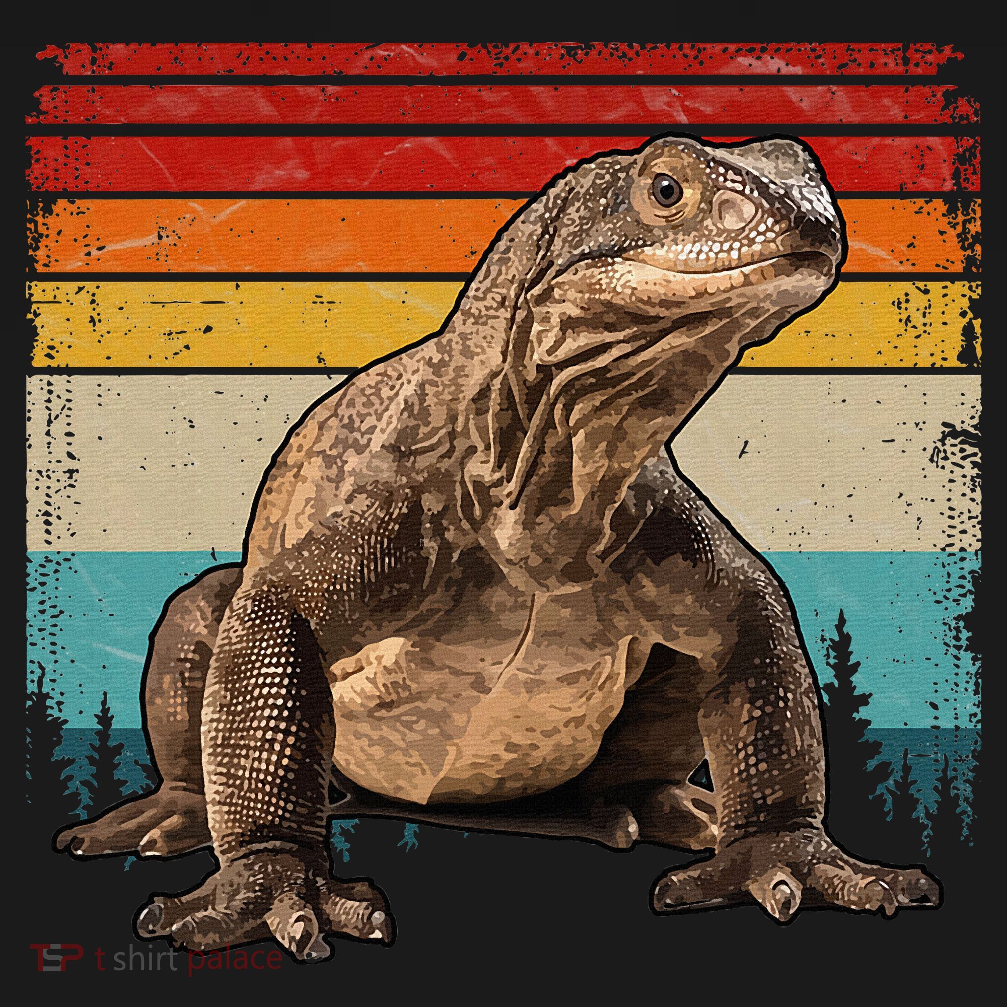 Vintage Distressed Retro Style Cool Komodo Dragon T-Shirt