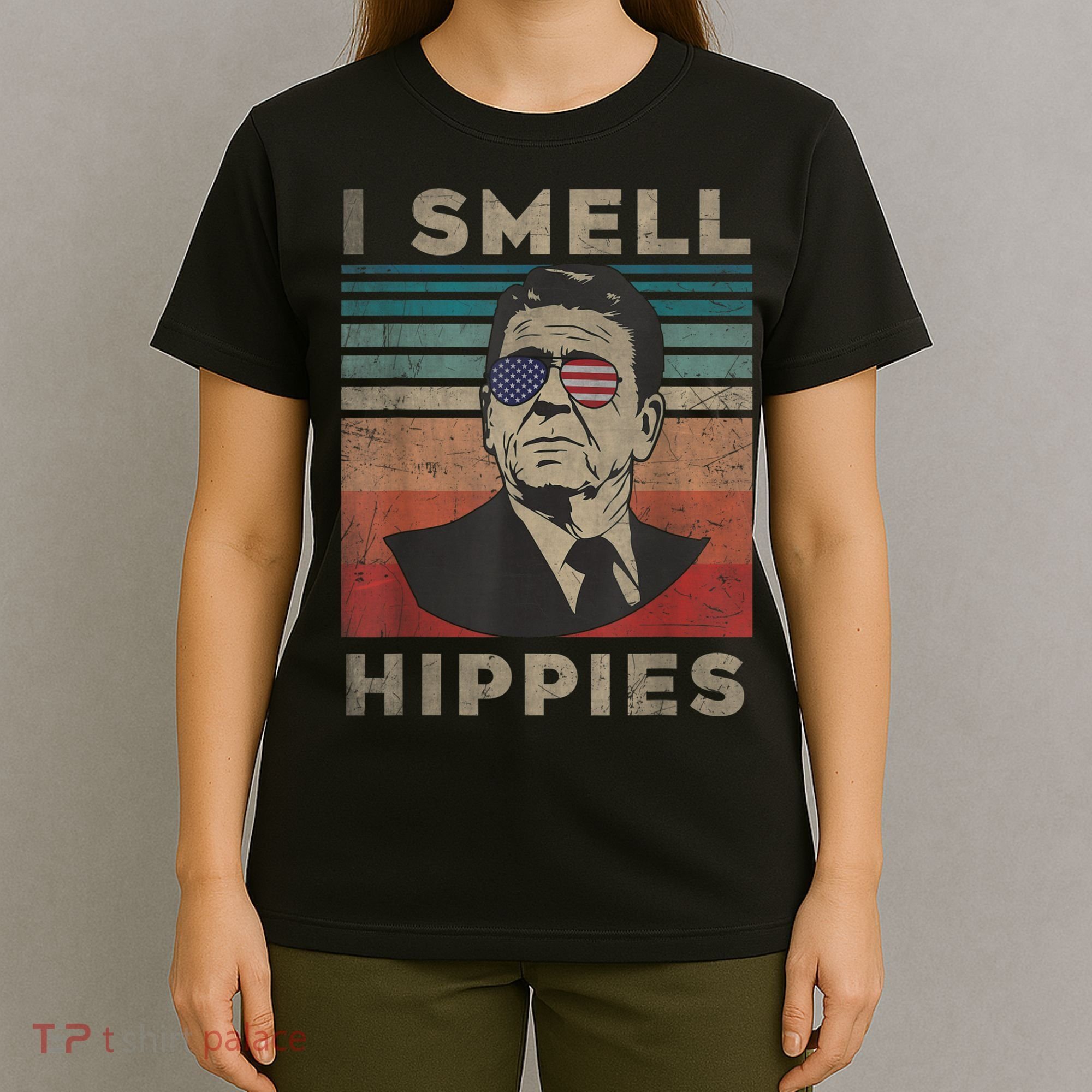 Vintage Distressed, Retro Reagan President I Smell Hippies T-Shirt