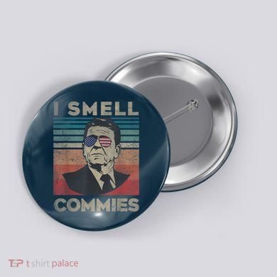 Vintage Distressed, Retro Reagan President I Smell Commies Button
