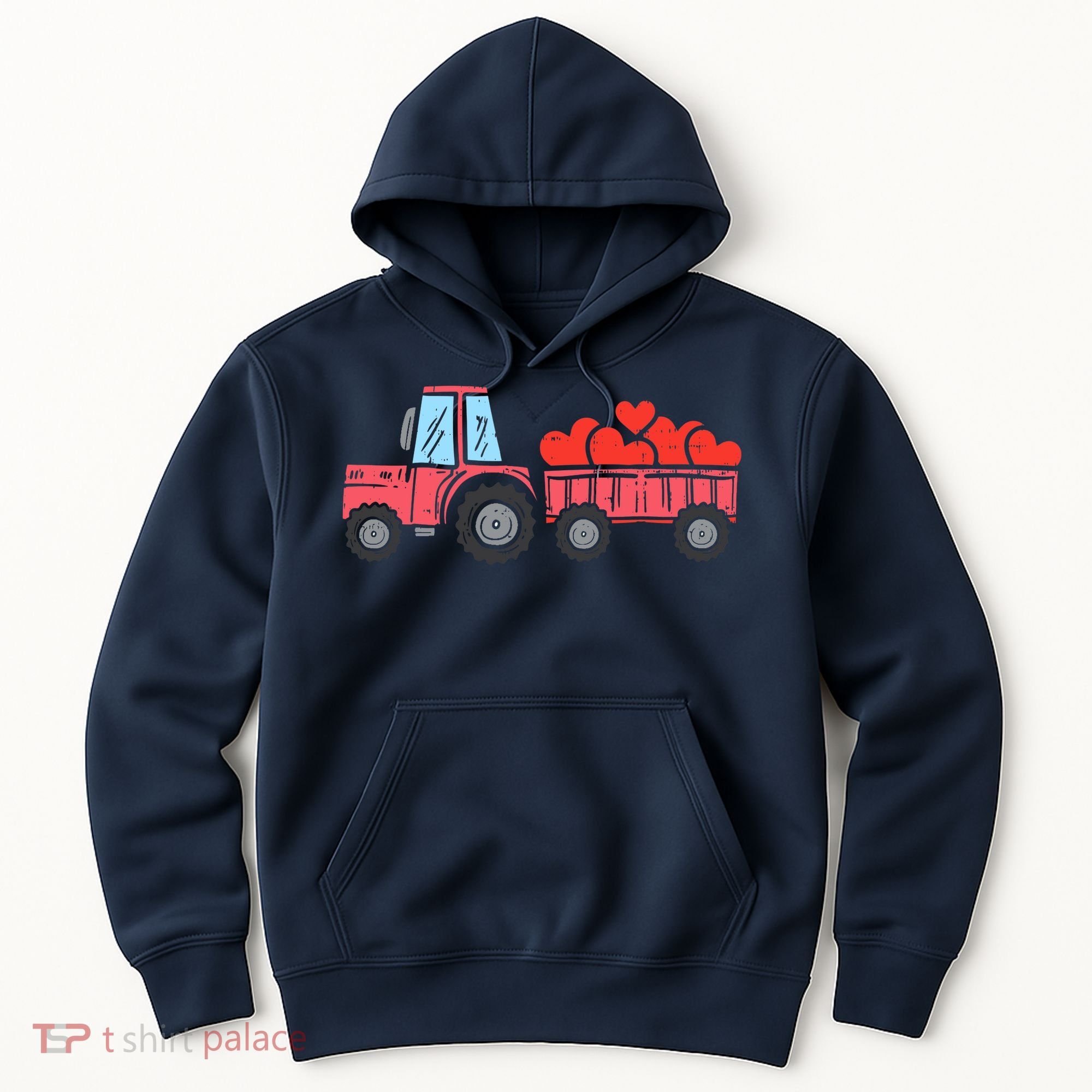 Valentines Day Tractor Truck Hearts Farm Hoodie