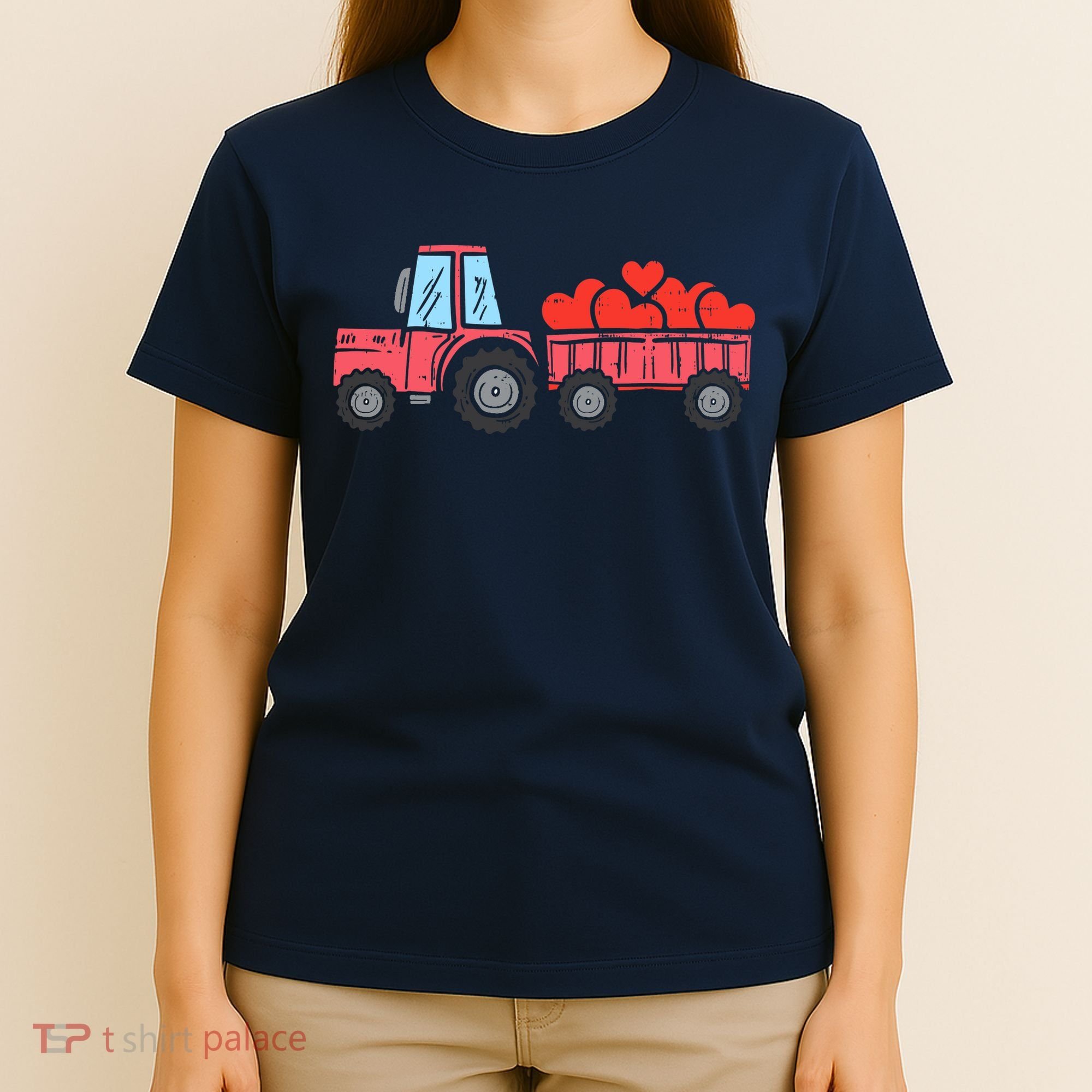 Valentines Day Tractor Truck Hearts Farm T-Shirt