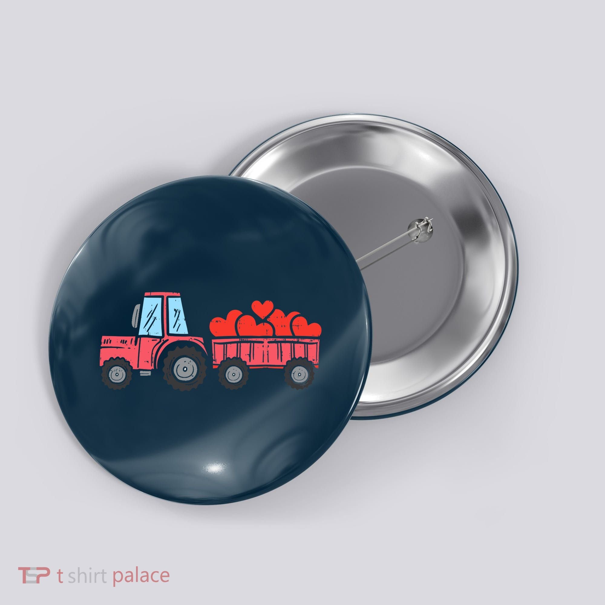 Valentines Day Tractor Truck Hearts Farm Button