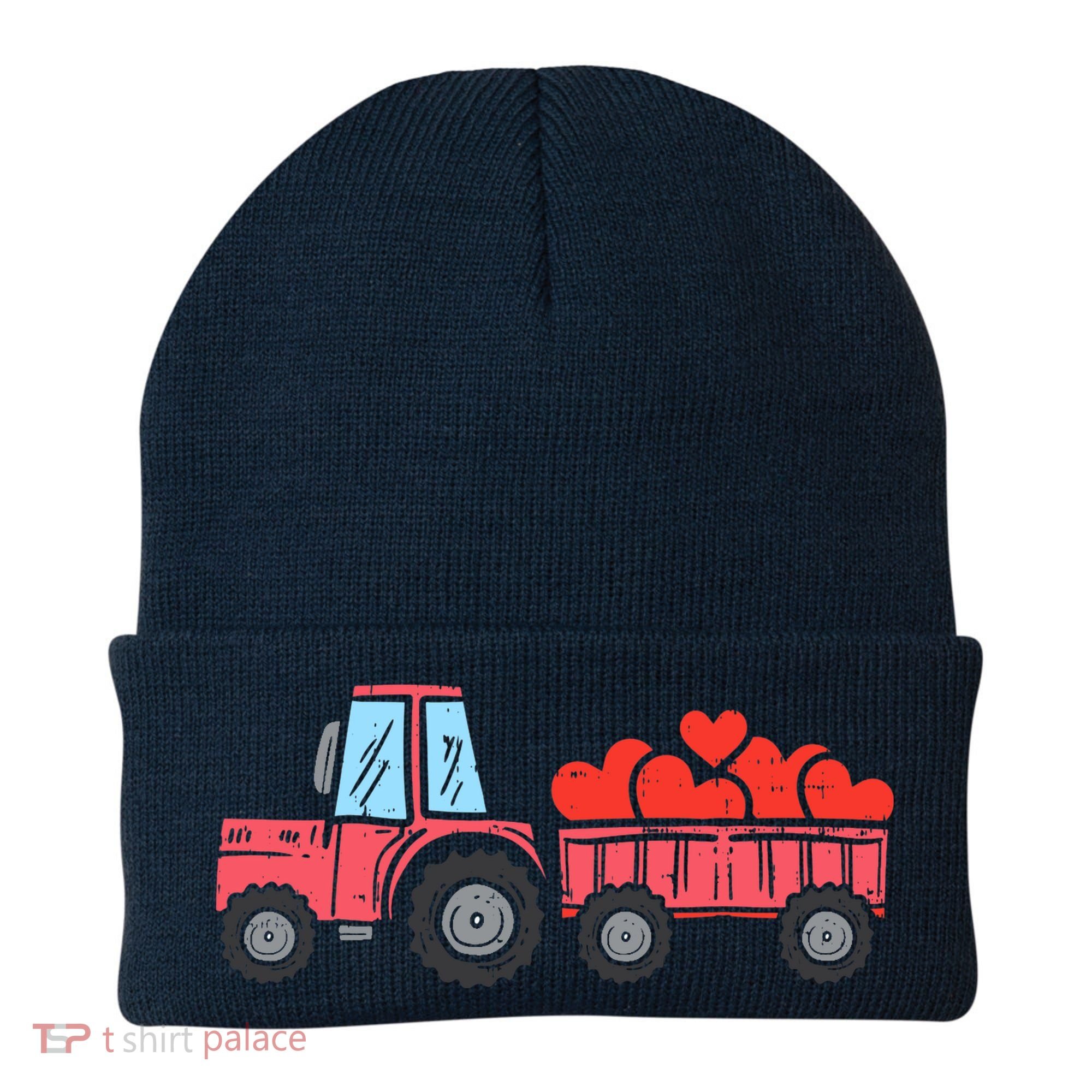 Valentines Day Tractor Truck Hearts Farm Beanie