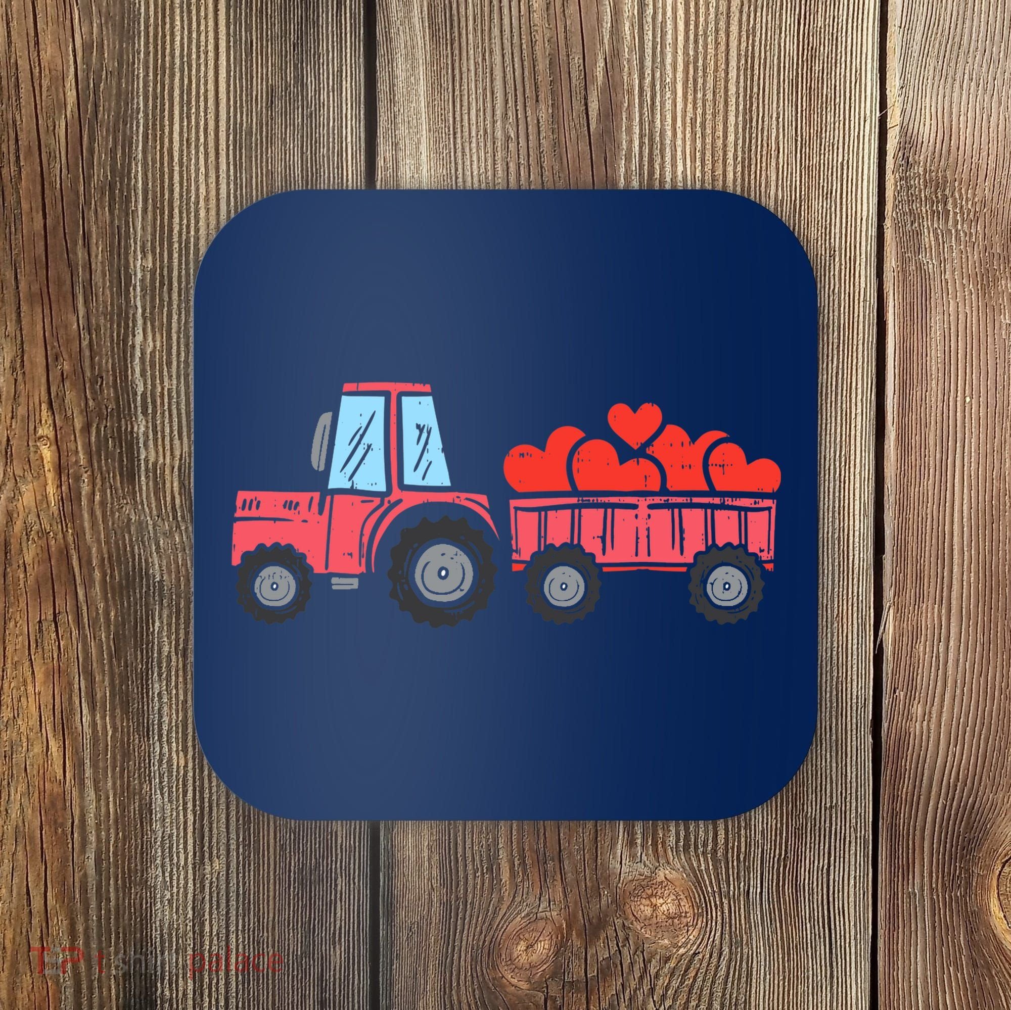 Valentines Day Tractor Truck Hearts Farm Coaster
