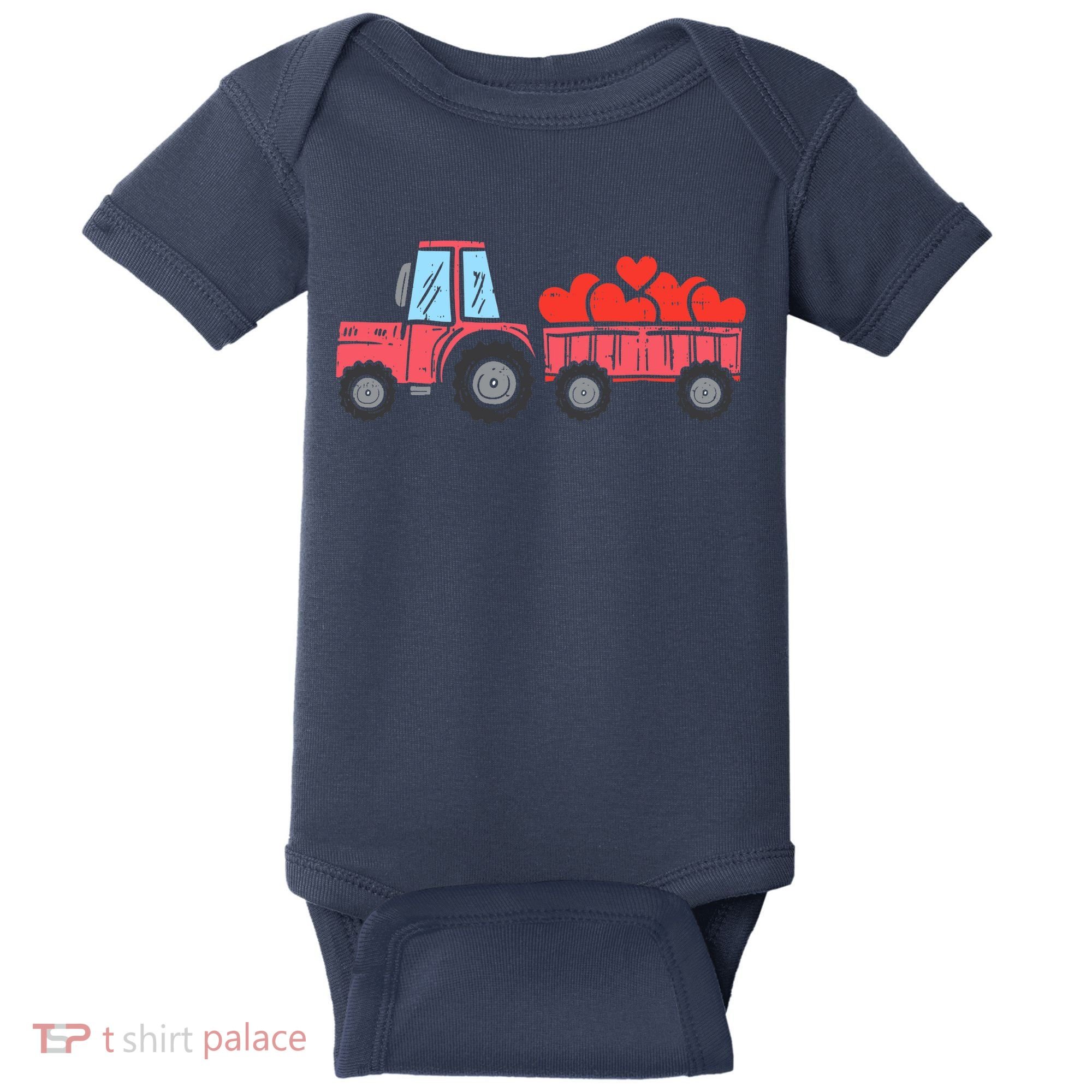 Valentines Day Tractor Truck Hearts Farm Baby Bodysuit