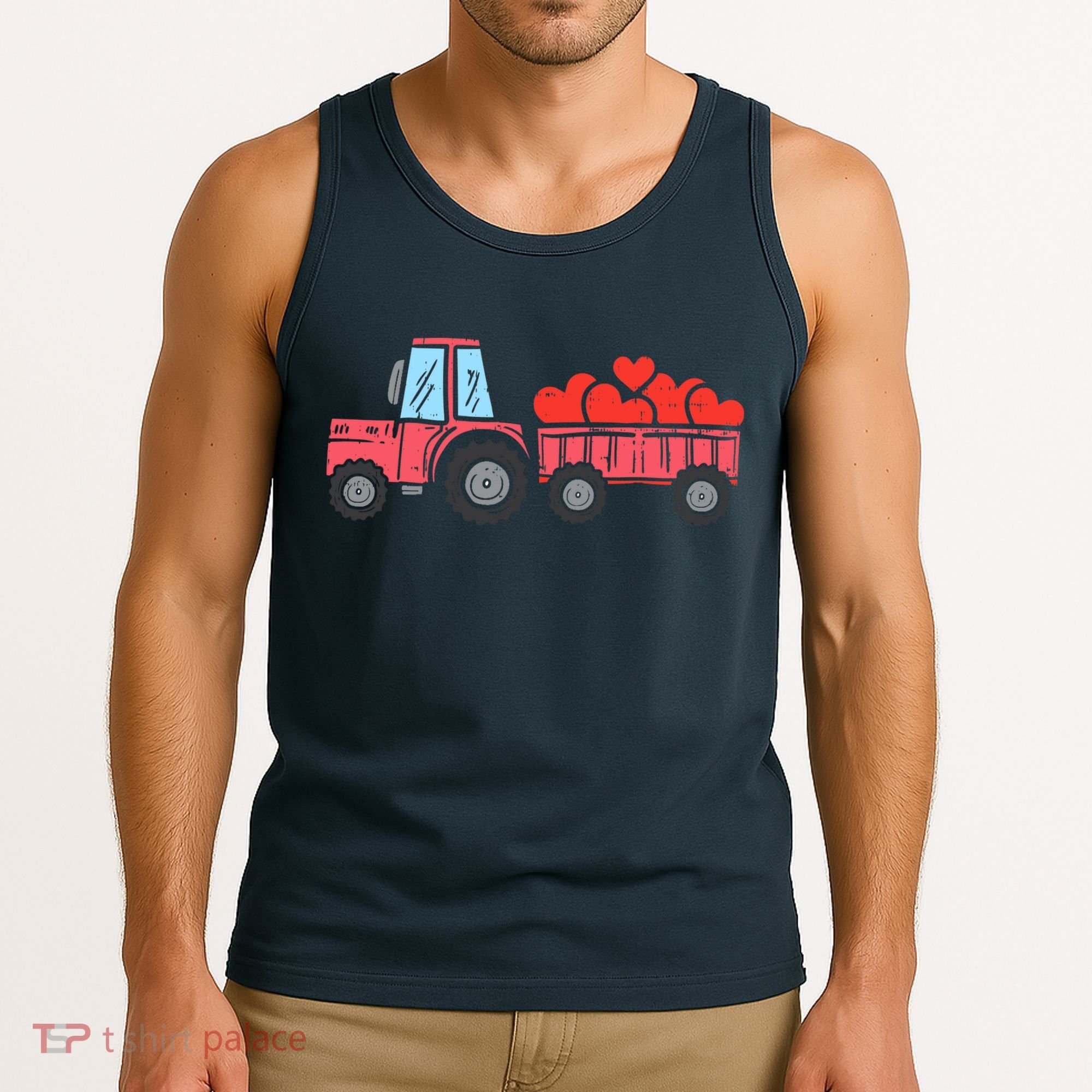 Valentines Day Tractor Truck Hearts Farm Tank Top