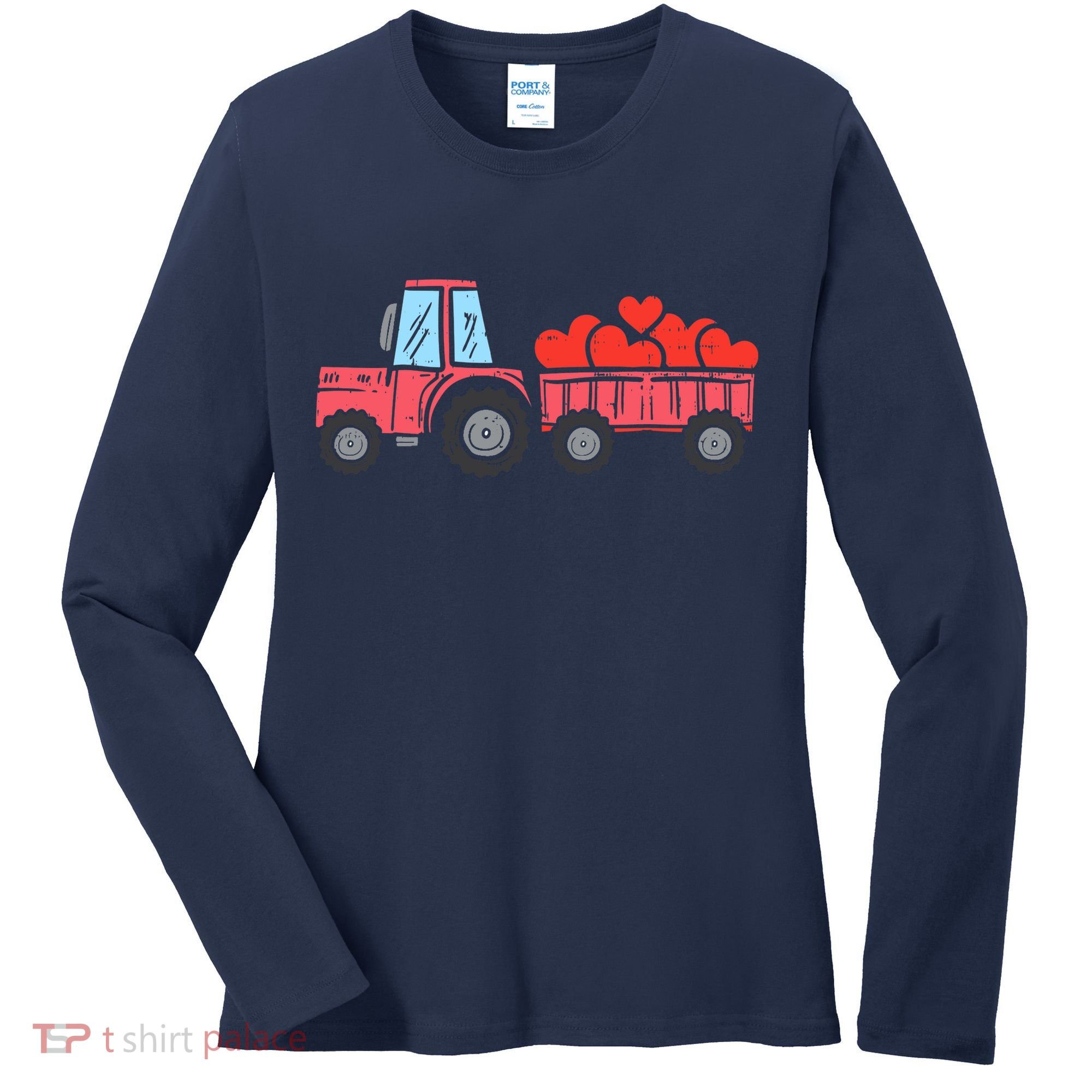 Valentines Day Tractor Truck Hearts Farm Women's Long Sleeve Shirt