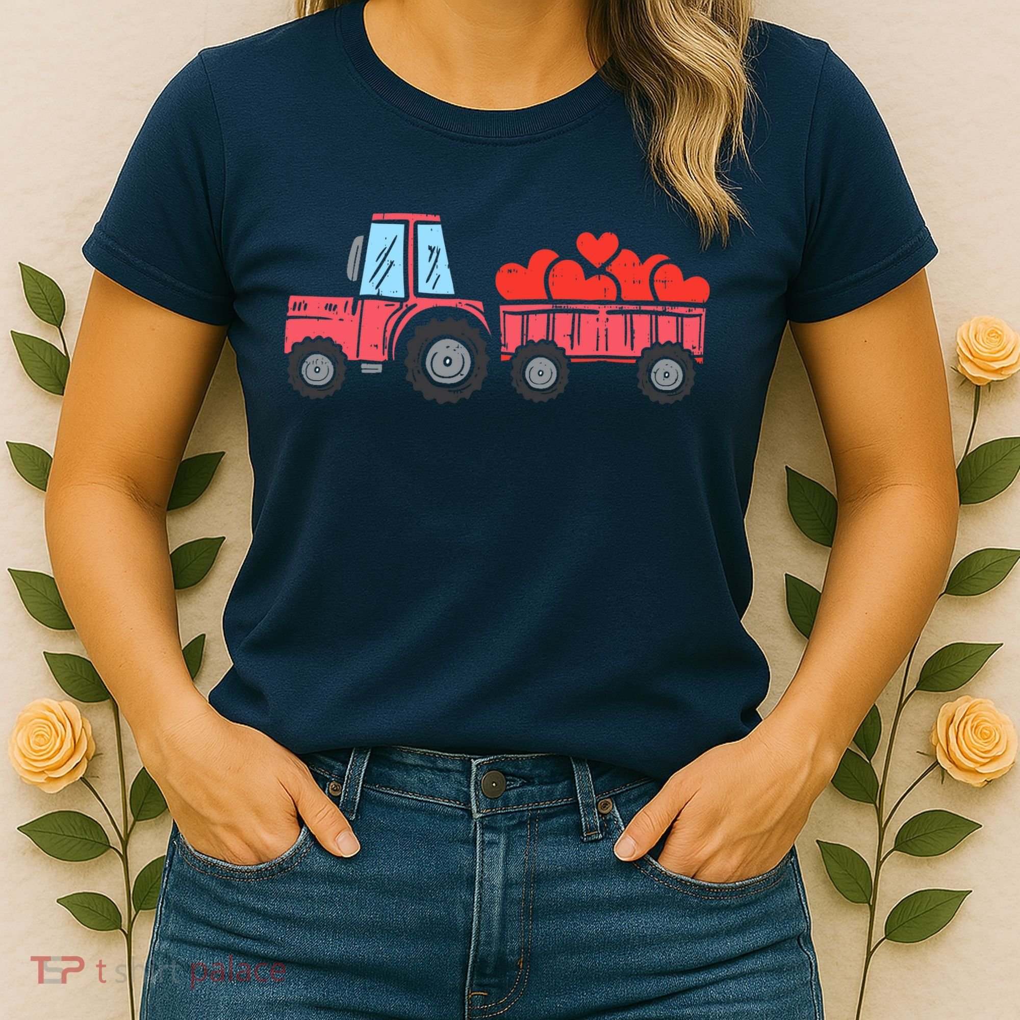 Valentines Day Tractor Truck Hearts Farm Women's T-Shirt