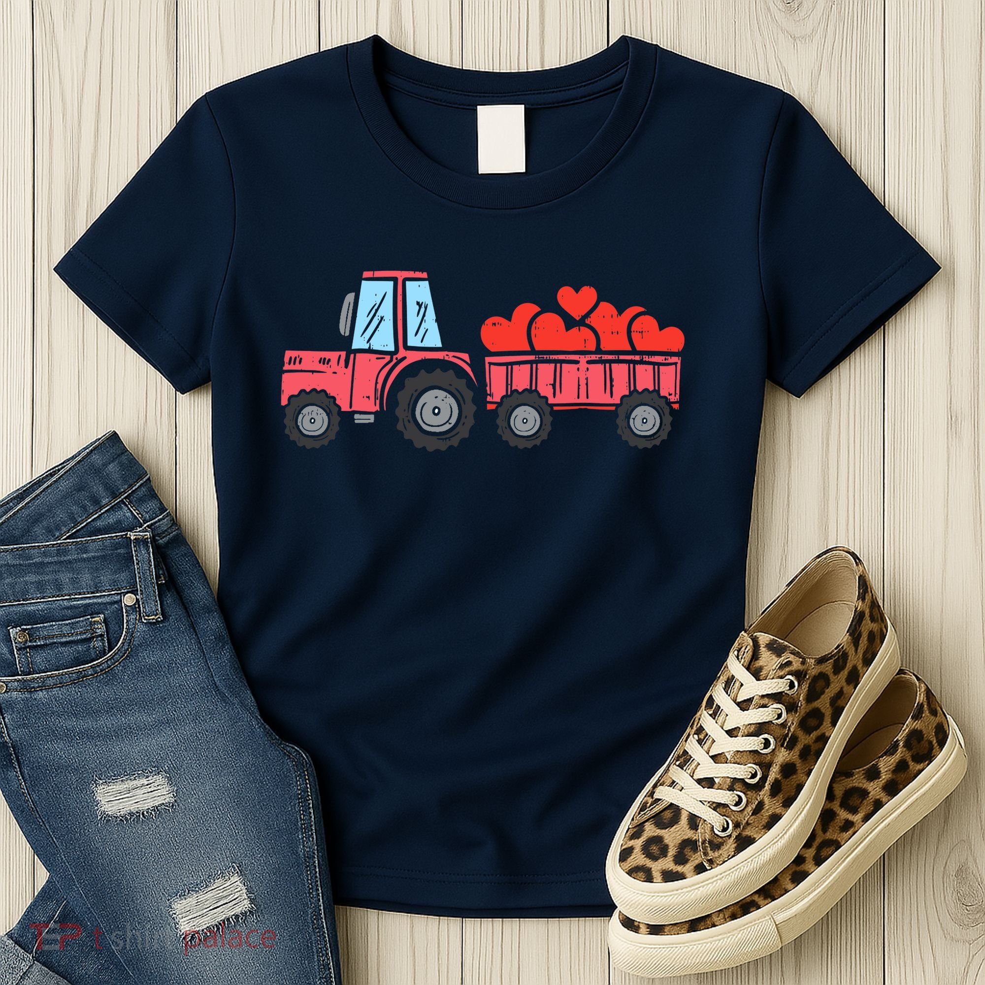 Valentines Day Tractor Truck Hearts Farm Women's T-Shirt