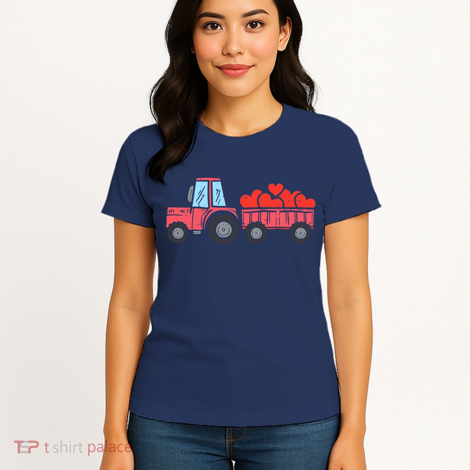 Valentines Day Tractor Truck Hearts Farm Women's T-Shirt